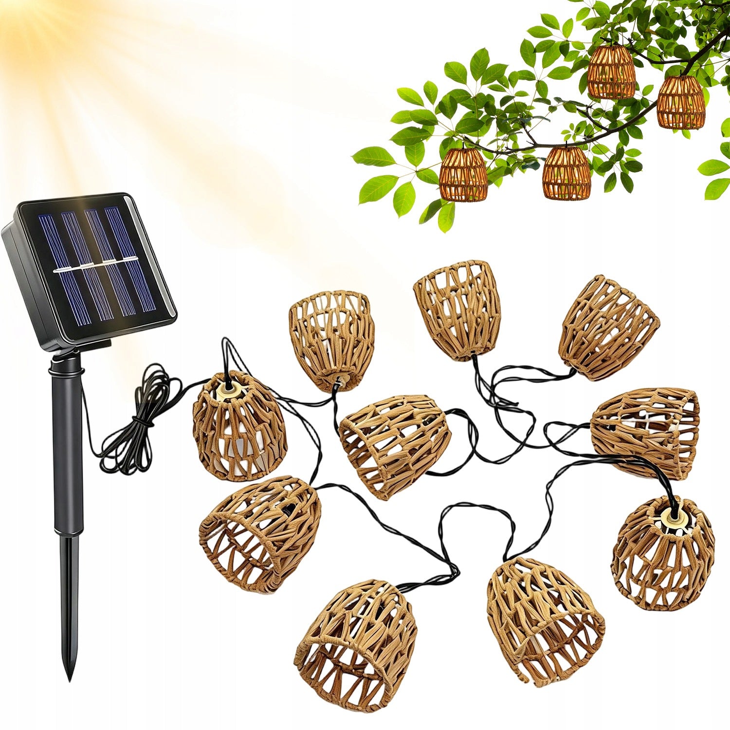 SOLAR LED GARDEN LIGHTS 10 LANTERNS 3.6 M IP65 FOR BALCONY AND TERRACE