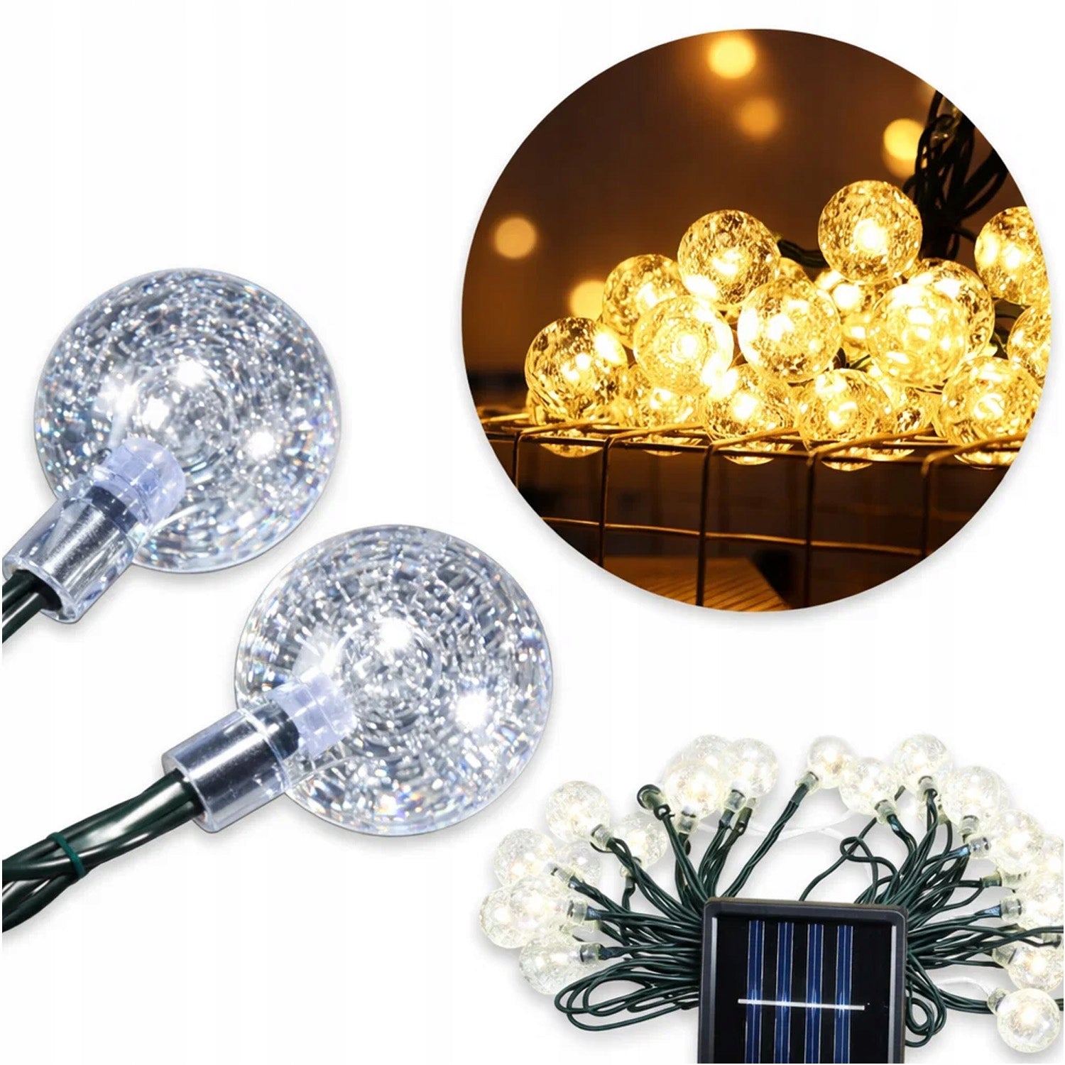 SOLAR LIGHTS GARDEN GARLAND SOALRNA 100LED BALLS WHITE WARM 12M Manufacturer code LAMPKI SOLARNE GIRLANDA 100LED 12M MEMFLOW
