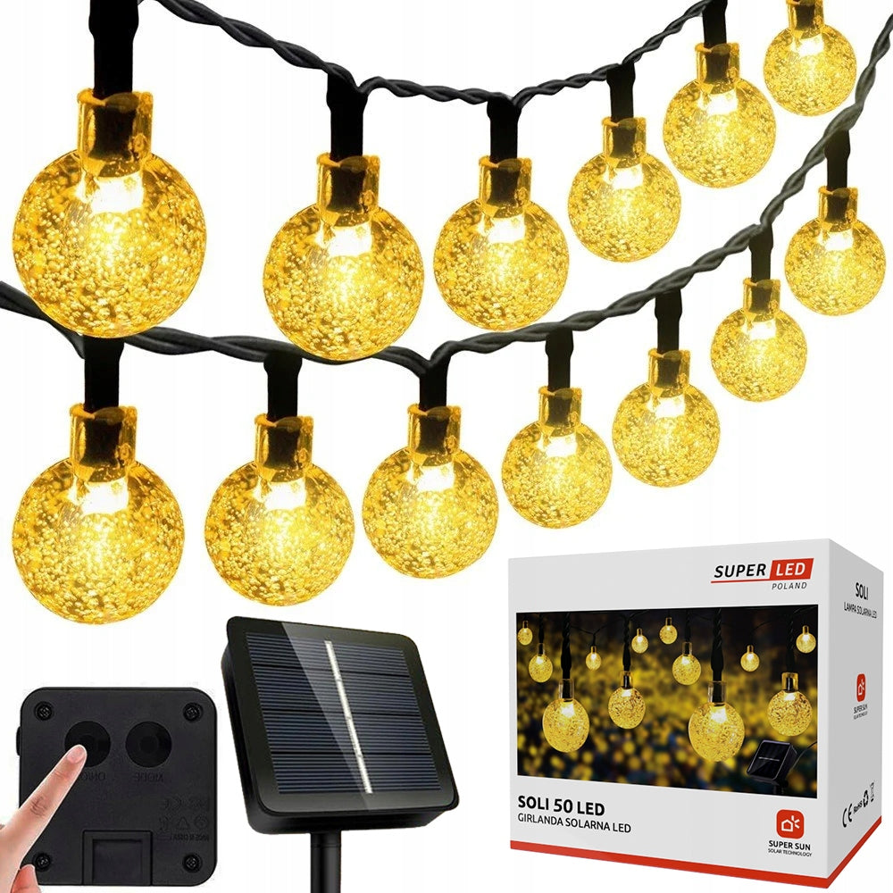SOLAR LIGHTS GARDEN GARLAND SOLAR 50LED BALLS WHITE WARM