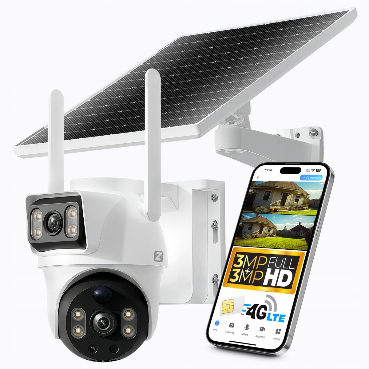 SOLAR MOVABLE CAMERA 2 LENSES FOR SIM CARD 4G LTE GSM 6MPx