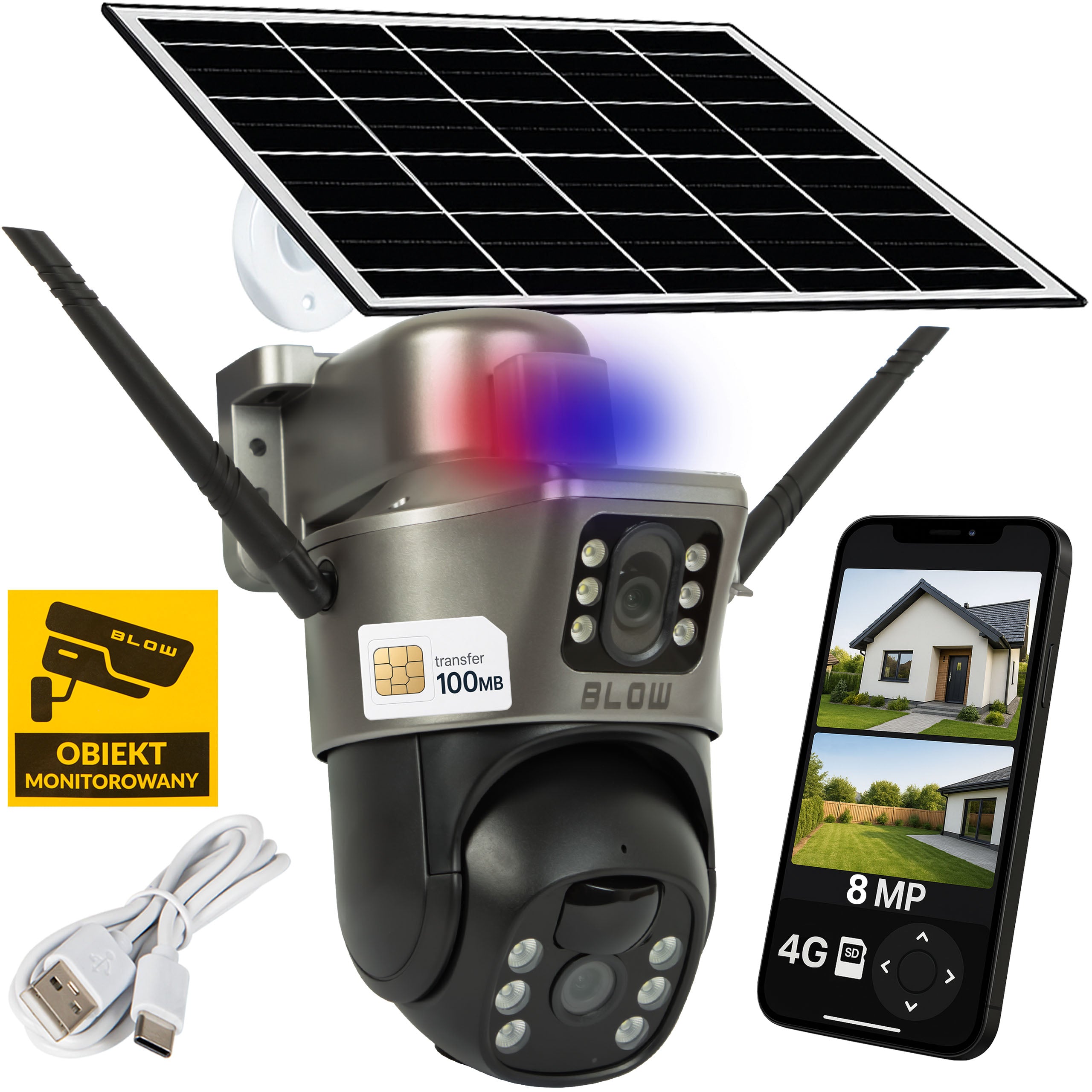 SOLAR OUTDOOR CAMERA ROTATING 4G SIM 8MP LTE BATTERY 2 LENSES