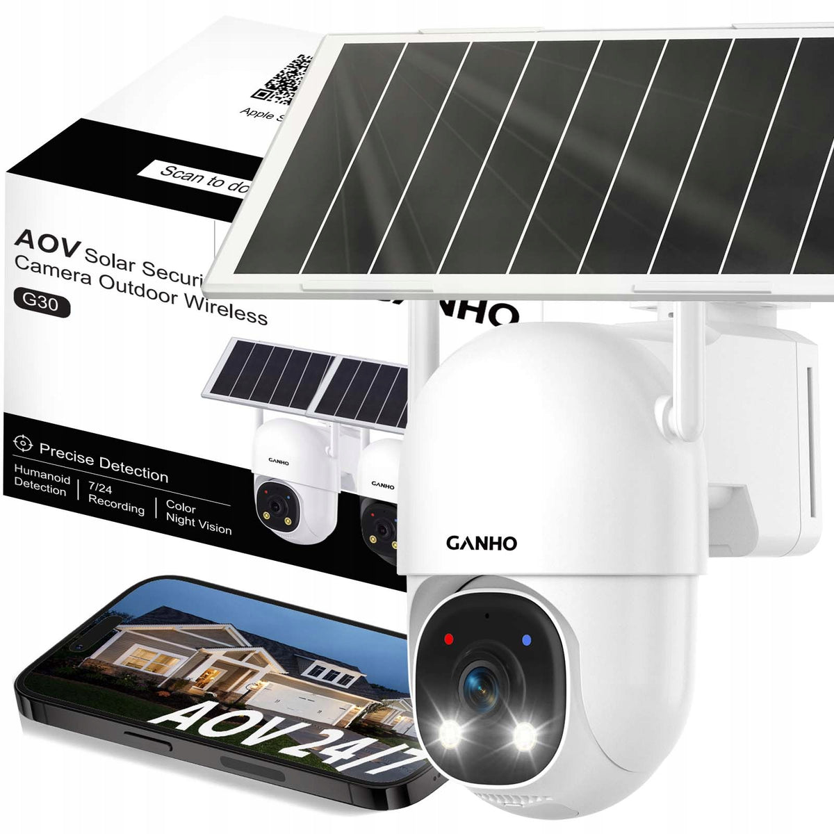 SOLAR OUTDOOR WIFI CAMERA IP 7/24 SMART ROTATING WIRELESS ALARM 3xZOOM F1.6