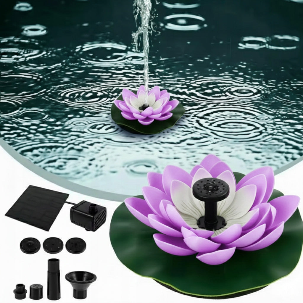 SOLAR POND FOUNTAIN Purple LILY FLOATING GARDEN PUMP Packaging status original