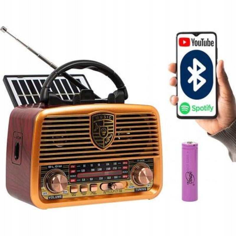 SOLAR RADIO BATTERY OPERATED RETRO AM FM BLUETOOTH SD Manufacturer code 04778