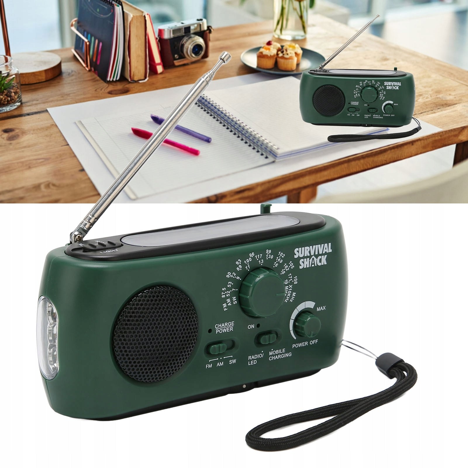 SOLAR RADIO FOR DYNAMO FM AM POWERBANK FOR CRANK SURVIVAL FLASHLIGHT Packaging status original