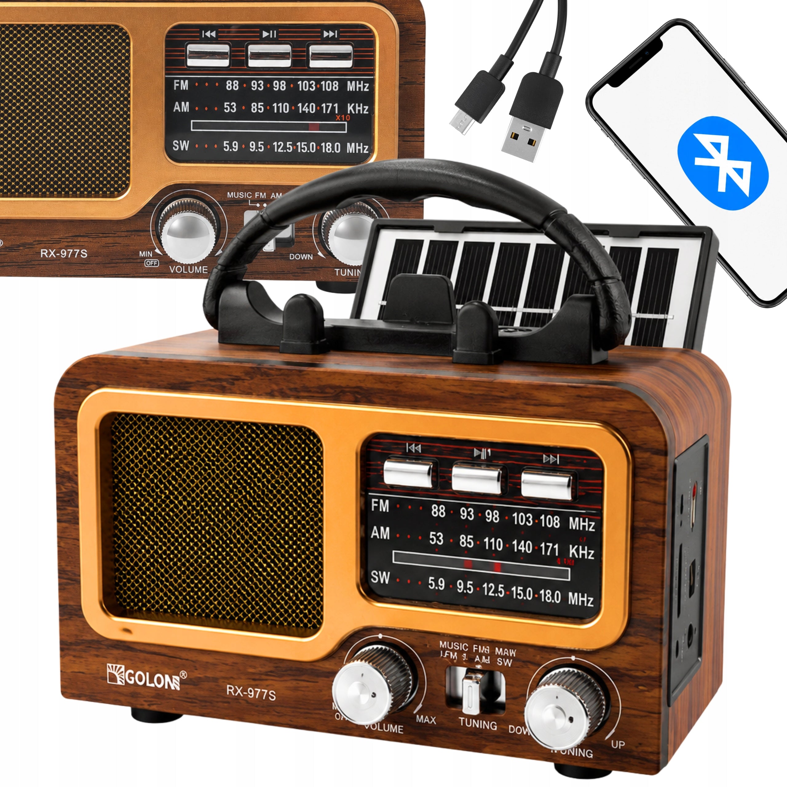 SOLAR RADIO NETWORK BATTERY PORTABLE WITH BLUETOOTH AM FM RETRO