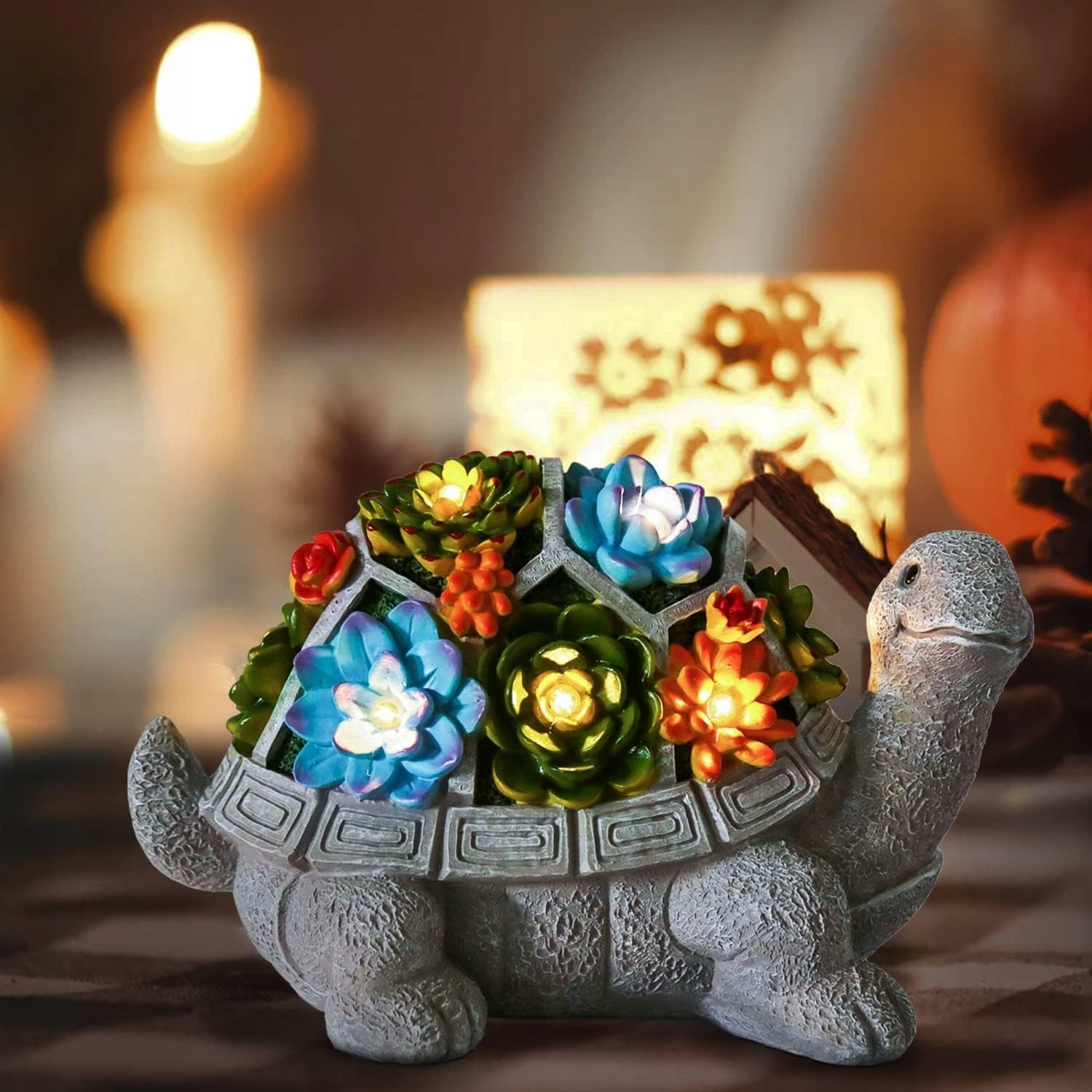 SOLAR TURTLE FIGURINE WITH 7 LED AND ORNAMENTAL PLANTS FOR GARDEN AND TERRACE Manufacturer Bedee