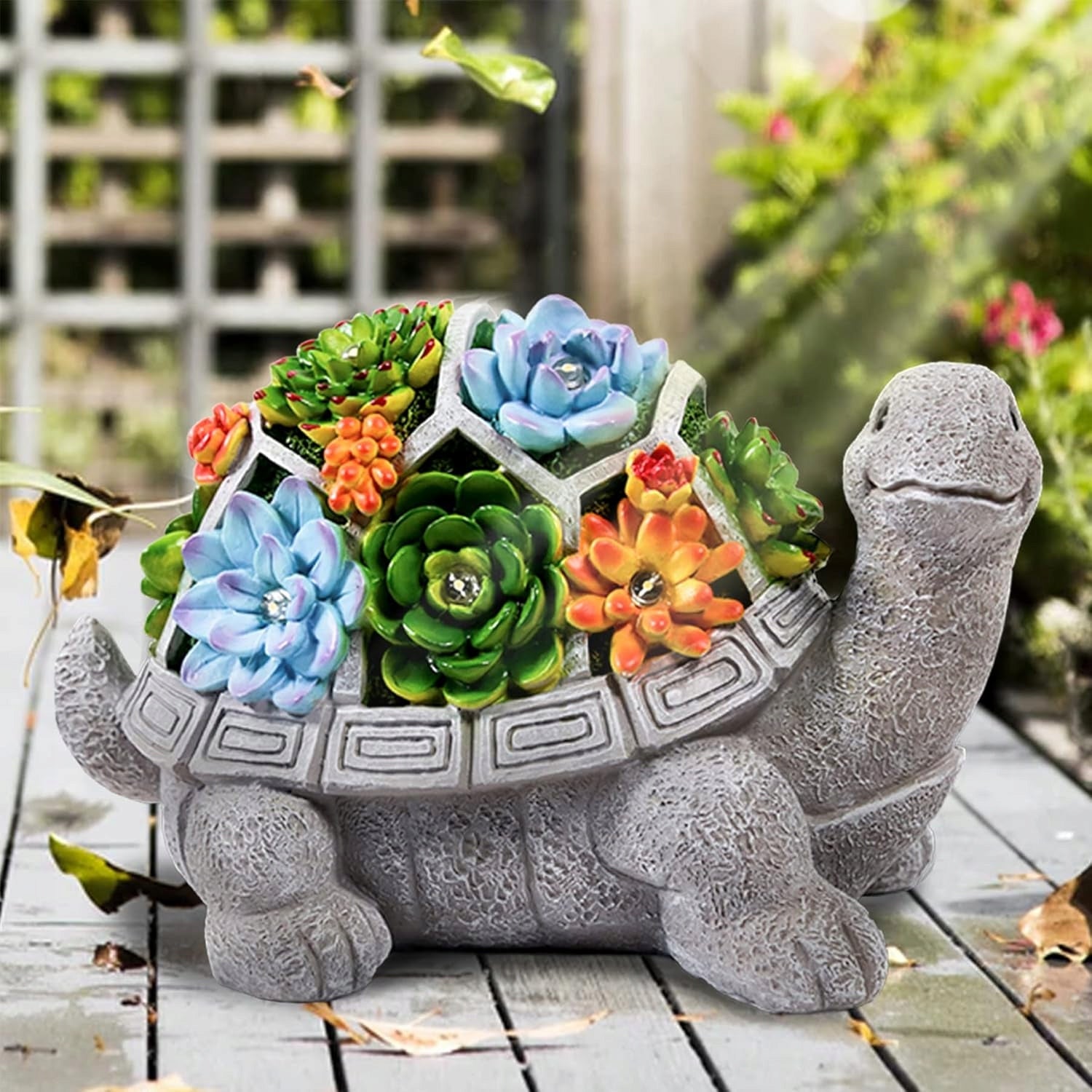 SOLAR TURTLE FIGURINE WITH 7 LED AND ORNAMENTAL PLANTS FOR GARDEN AND TERRACE Packaging status original