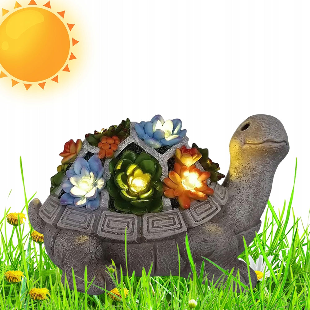 SOLAR TURTLE FIGURINE WITH 7 LED AND ORNAMENTAL PLANTS FOR GARDEN AND TERRACE