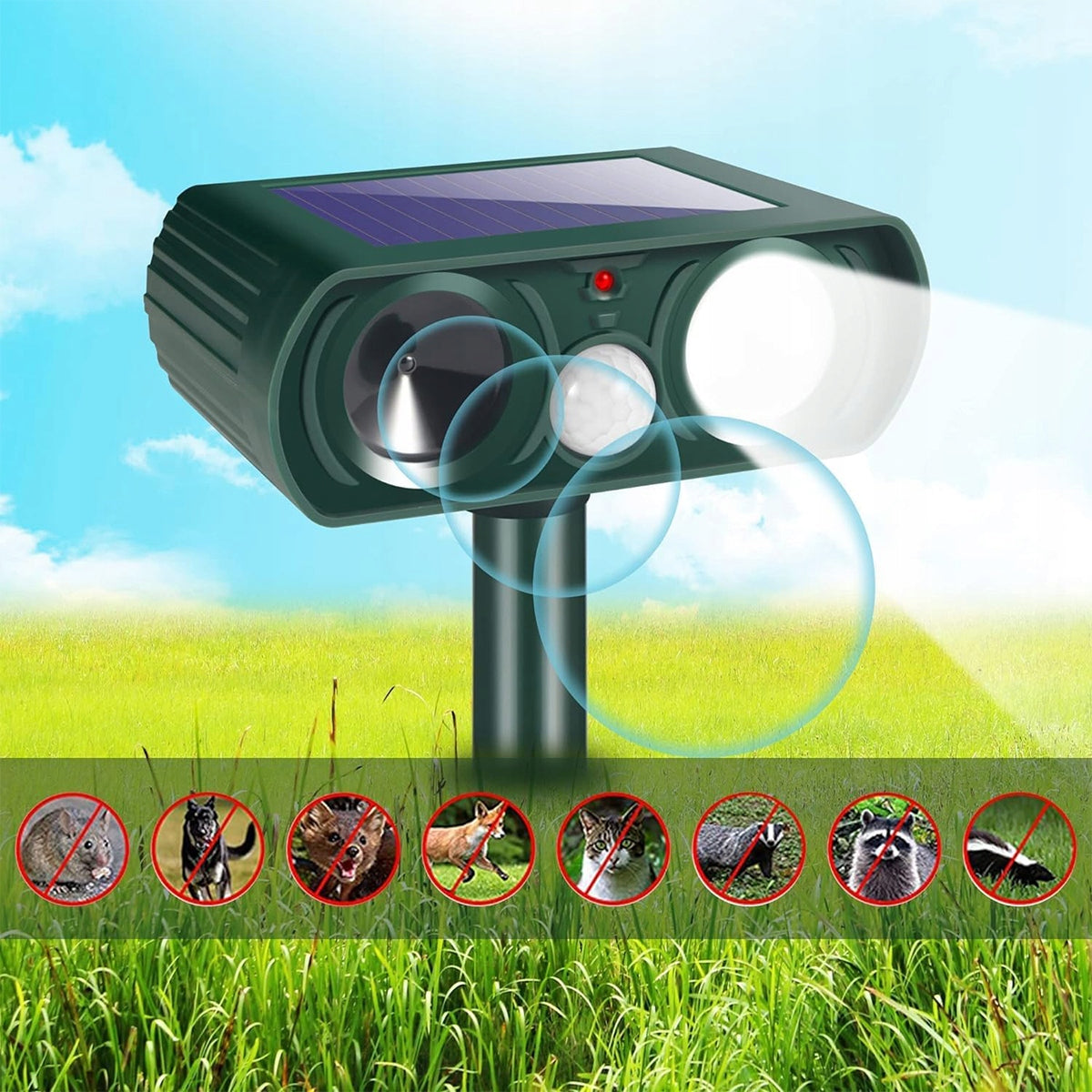 SOLAR ULTRASONIC DOG REPELLENT CATS KUN FOXES WILD BOAR DEER Product weight with unit packaging 0.3 kg