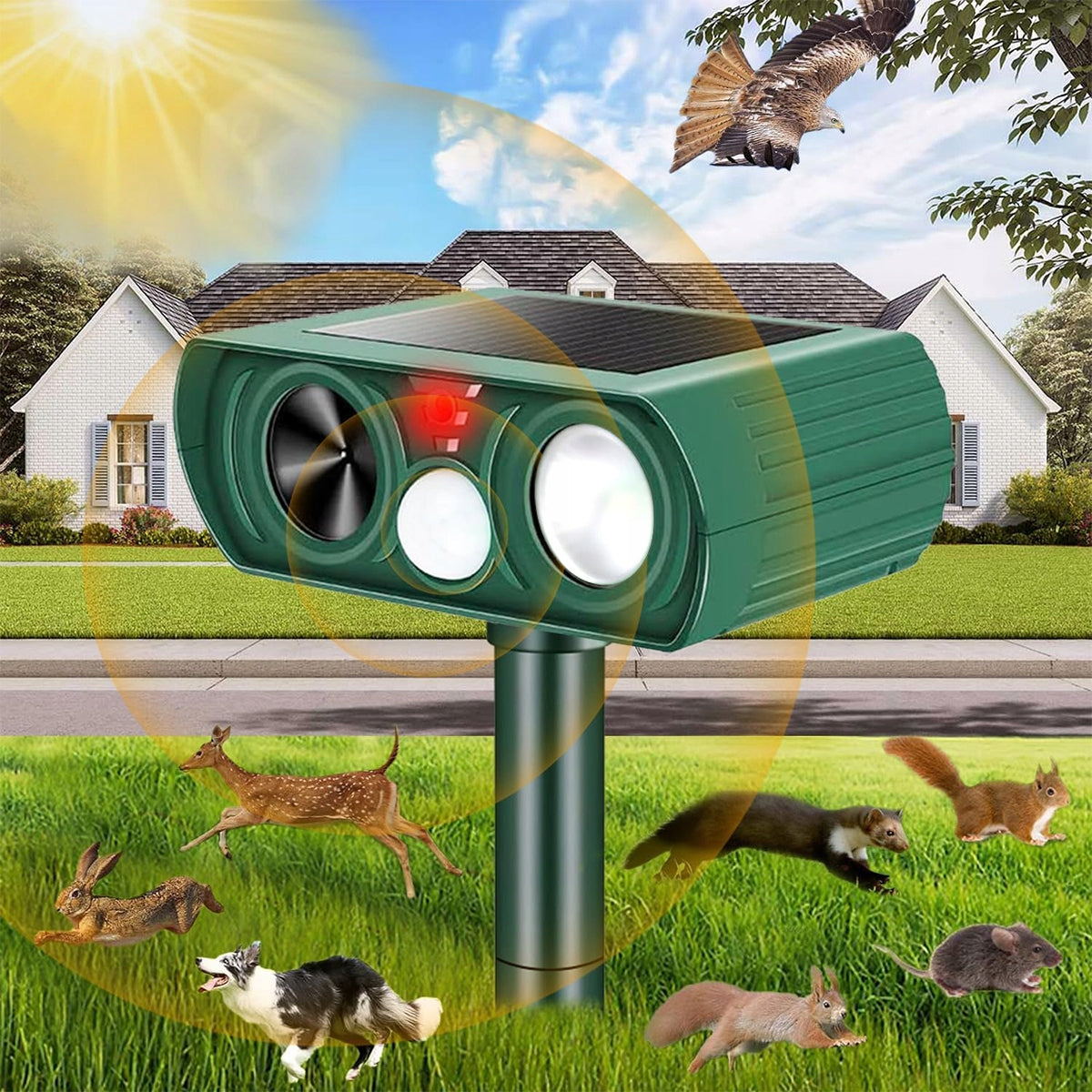 SOLAR ULTRASONIC FOX REPELLENT WILD ROE DEER BEAVER HARES Kind repellent