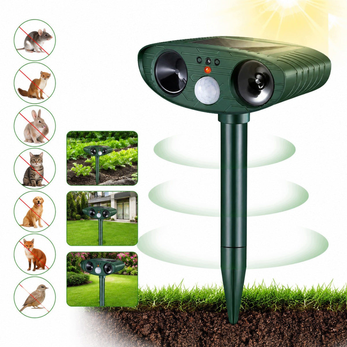 SOLAR ULTRASONIC FOX REPELLENT WILD ROE DEER BEAVER HARES