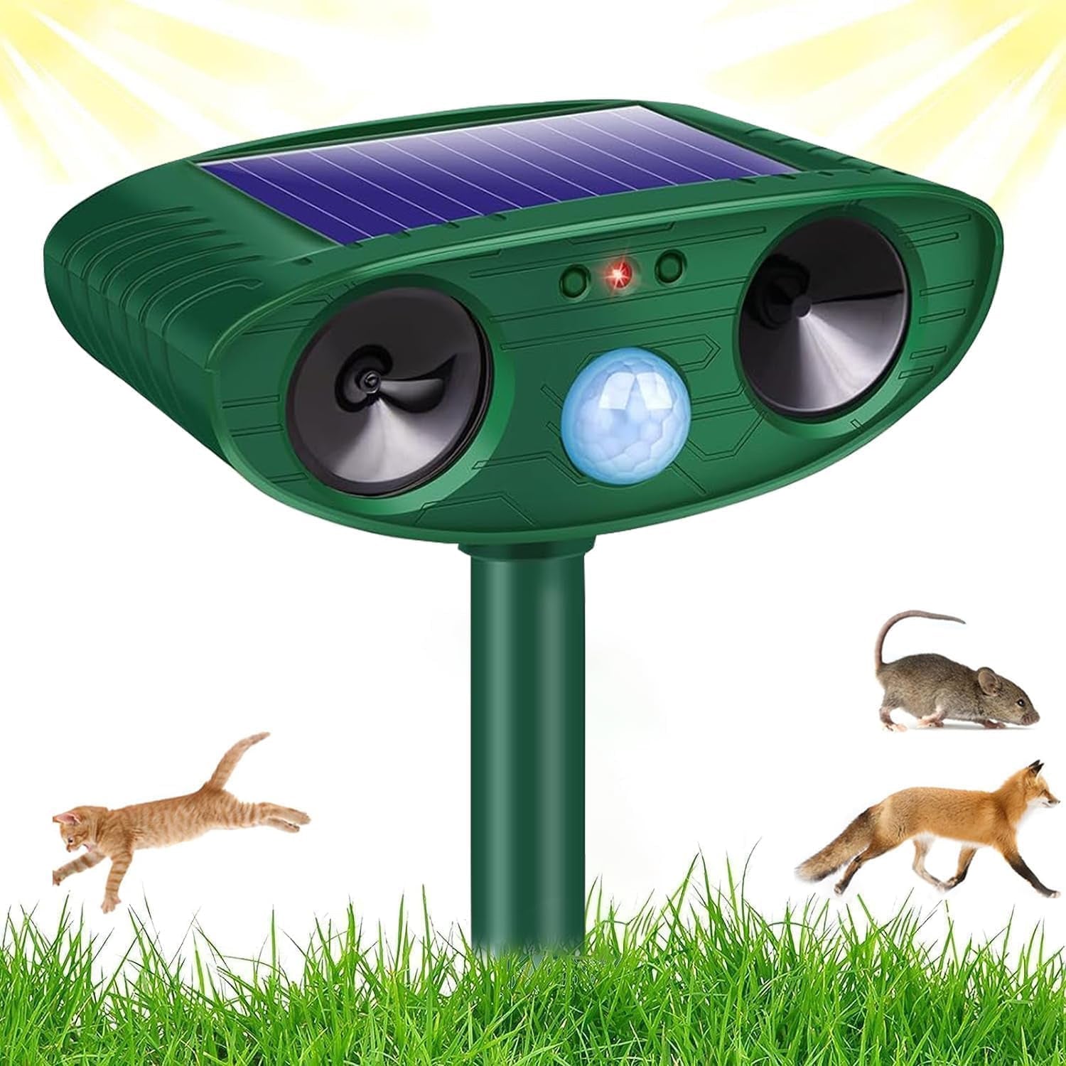 SOLAR ULTRASONIC REPELLENT ANIMALS RODENT KUN MICE WILD FOXES