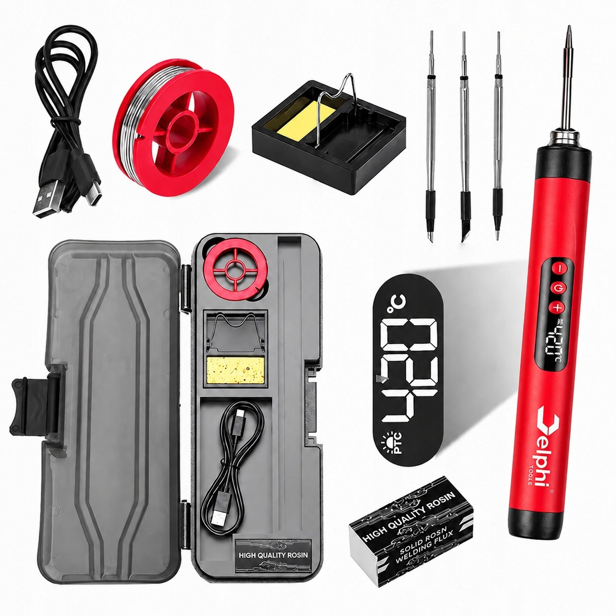 SOLDERING IRON PRECISION FLASK WIRELESS USB PORTABLE 420°C 3x GROT TIN Manufacturer code Lutownica Akumulatorowa USB-C Regulacja Groty
