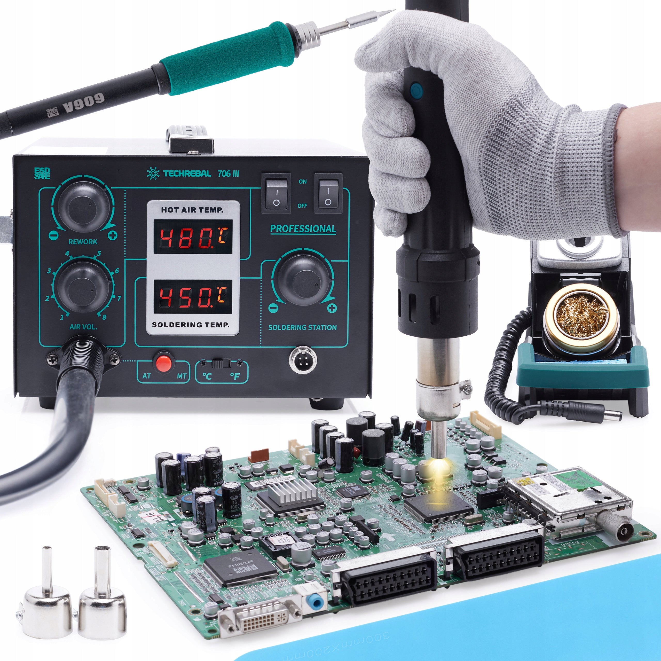 SOLDERING STATION 2in1 TECHREBAL 706 III HOT AIR FOR C245 720W TIPS Power 720 W