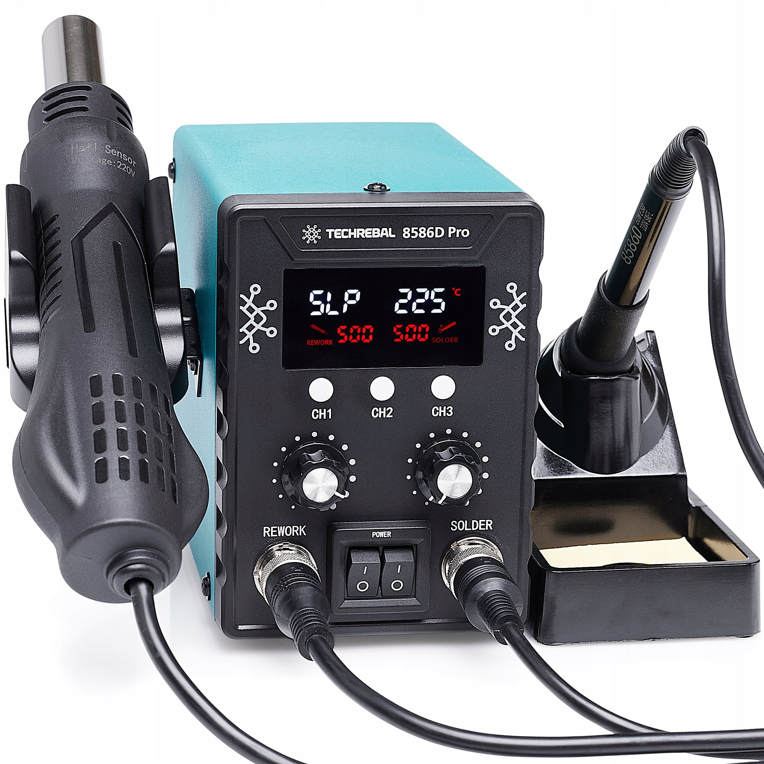SOLDERING STATION HOT AIR SOLDERING IRON 900M FLASK 8586 760W 2in1 SET XXL Maximum operating temperature 500°C