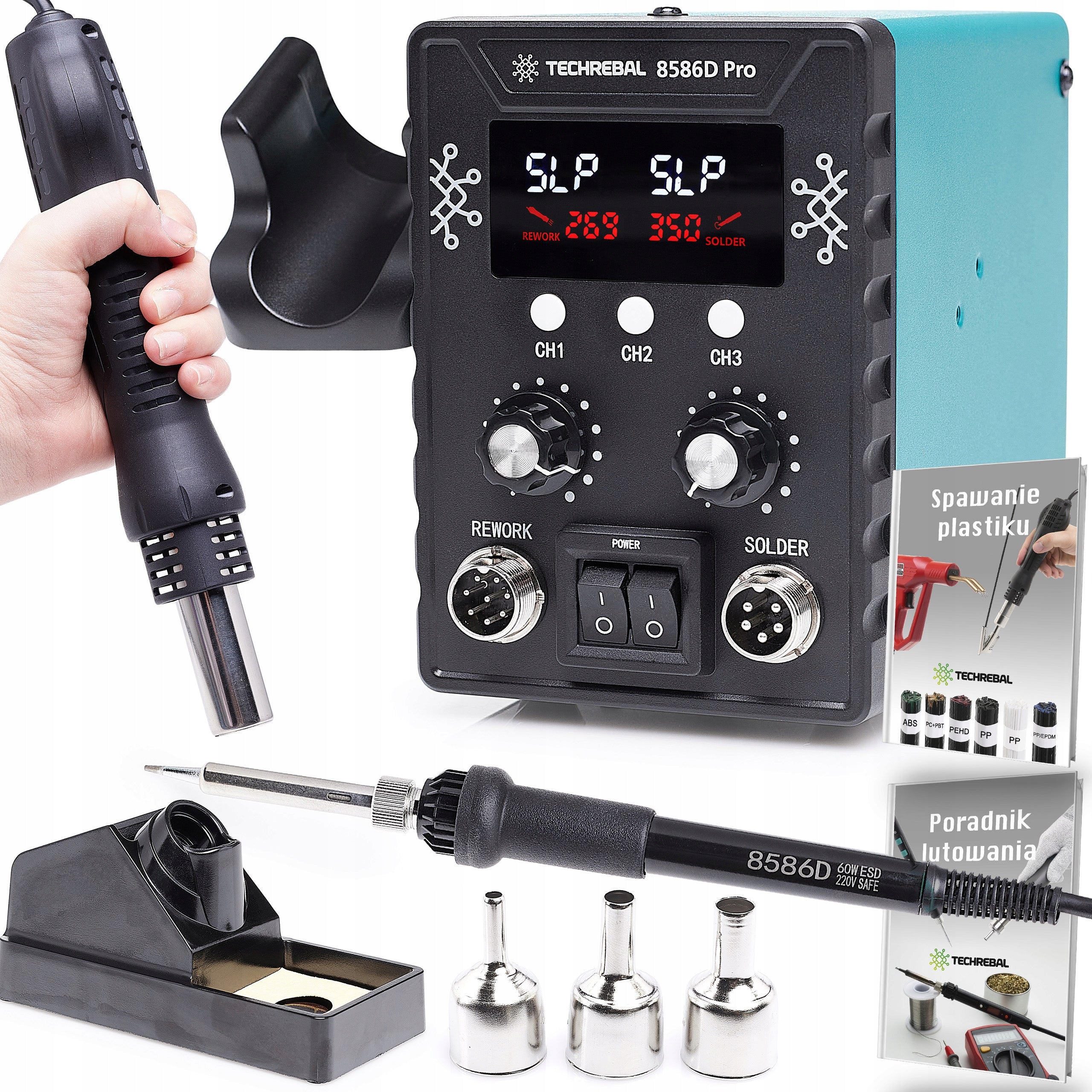 SOLDERING STATION HOT AIR SOLDERING IRON 900M FLASK 8586 760W 2in1 SET XXL Packaging status original