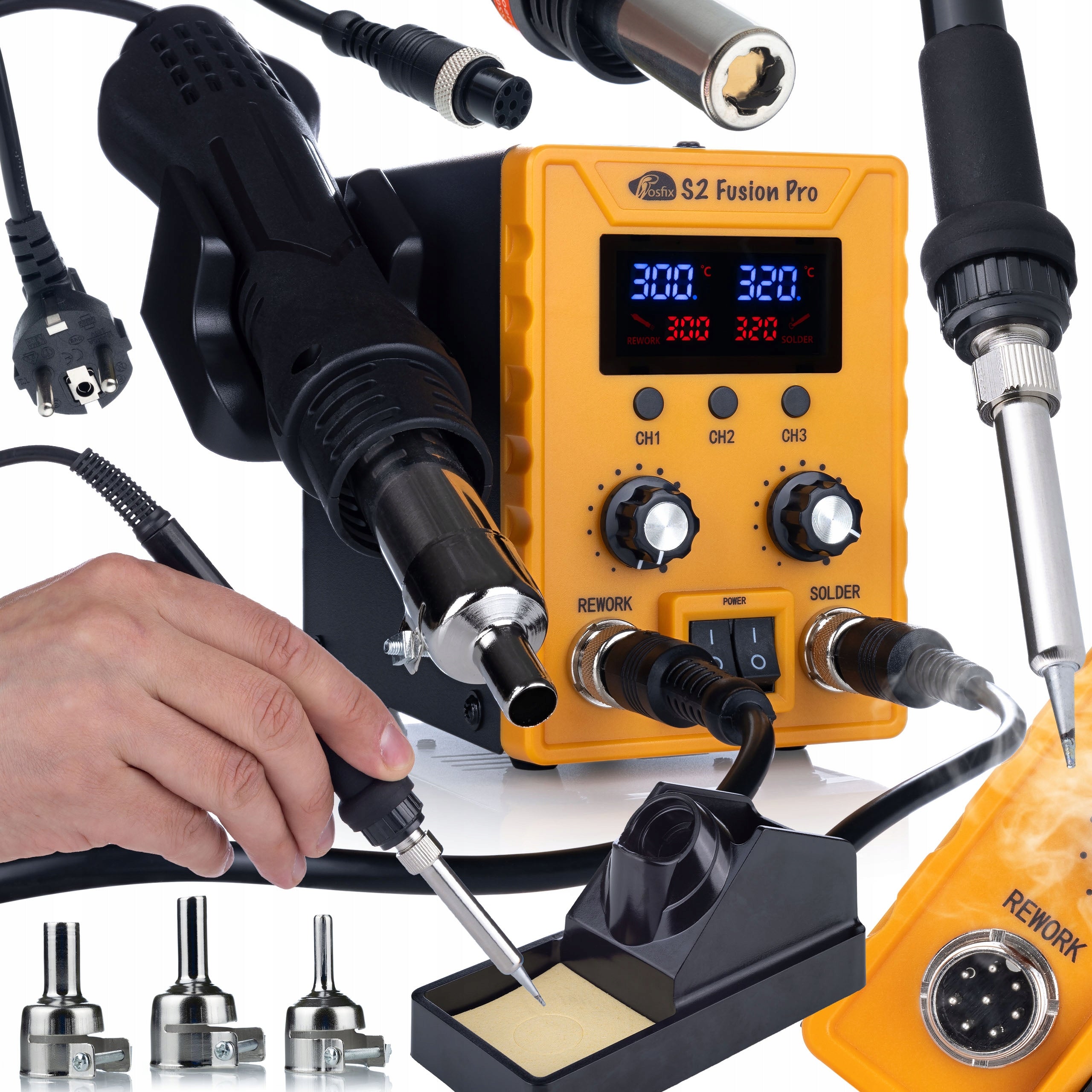 SOLDERING STATION ROSFIX S2 FUSION PRO 2IN1 HOT AIR 760W LCD ESD WELDING MACHINE