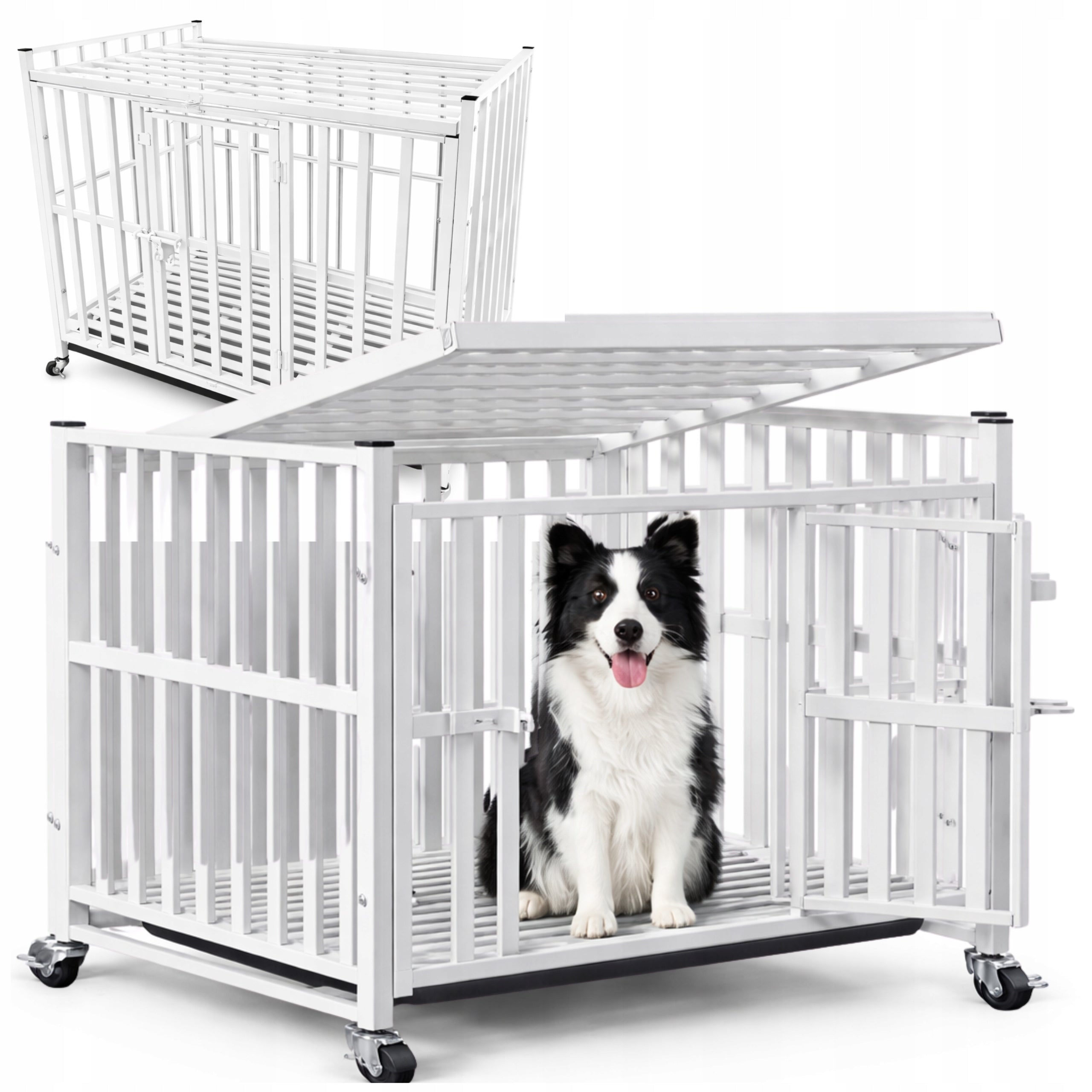 SOLID CAGE FOR DOG CAT PLAYPEN TRANSPORTER ON WHEELS 61x45x55 cm