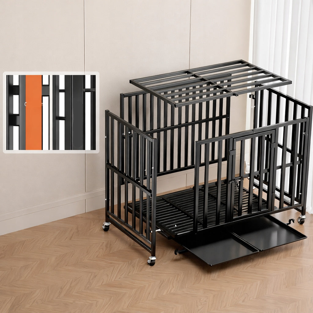 SOLID CAGE FOR DOG CAT PLAYPEN TRANSPORTER ON WHEELS 78x54x70 cm Black Brand MatMay
