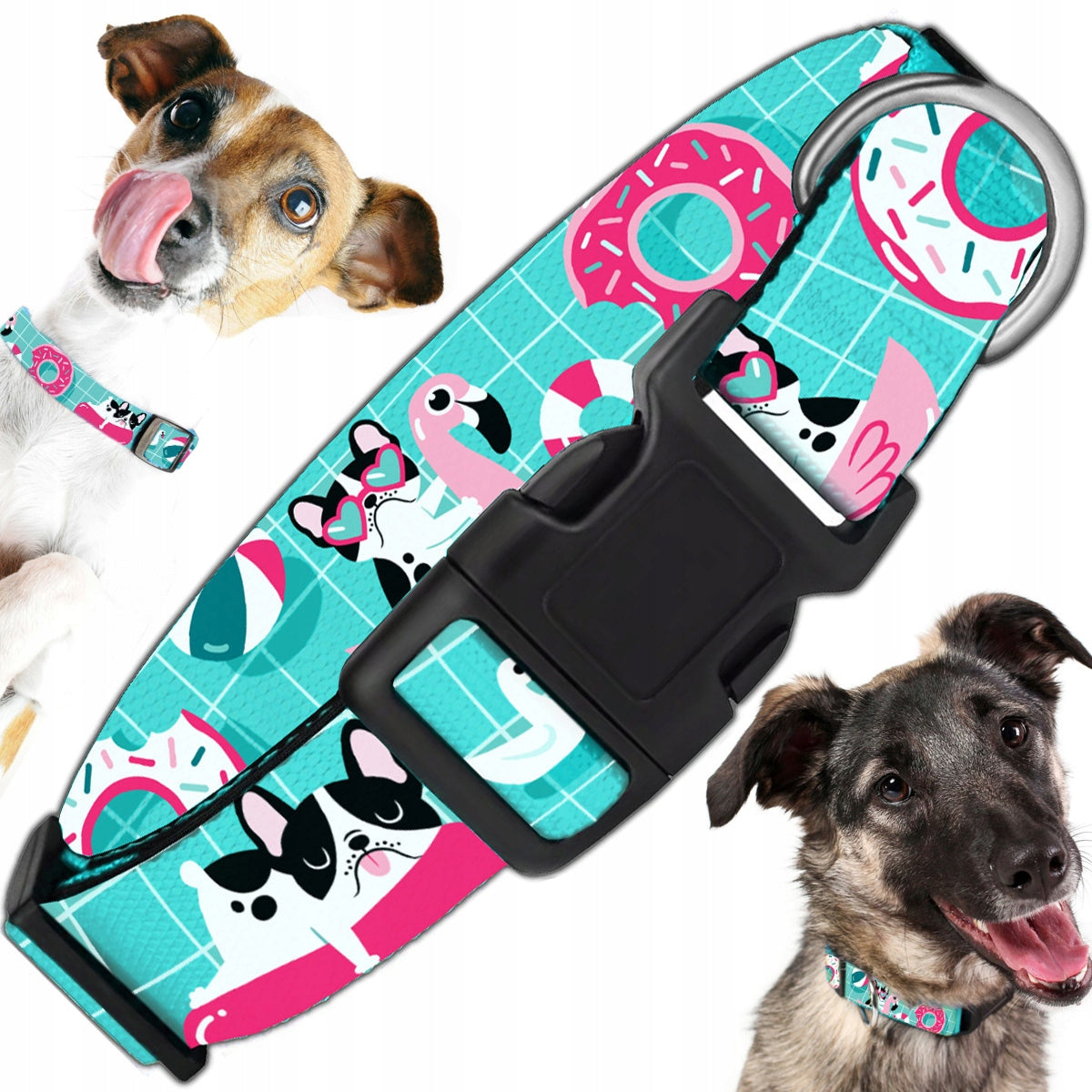 SOLID COLLAR FOR DOG STRONG ADJUSTABLE WEBBING IN PATTERNS 30-45cm M