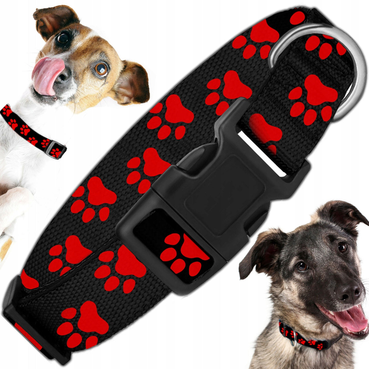 SOLID COLLAR FOR DOG STRONG ADJUSTABLE WEBBING IN PATTERNS 35-55cm L
