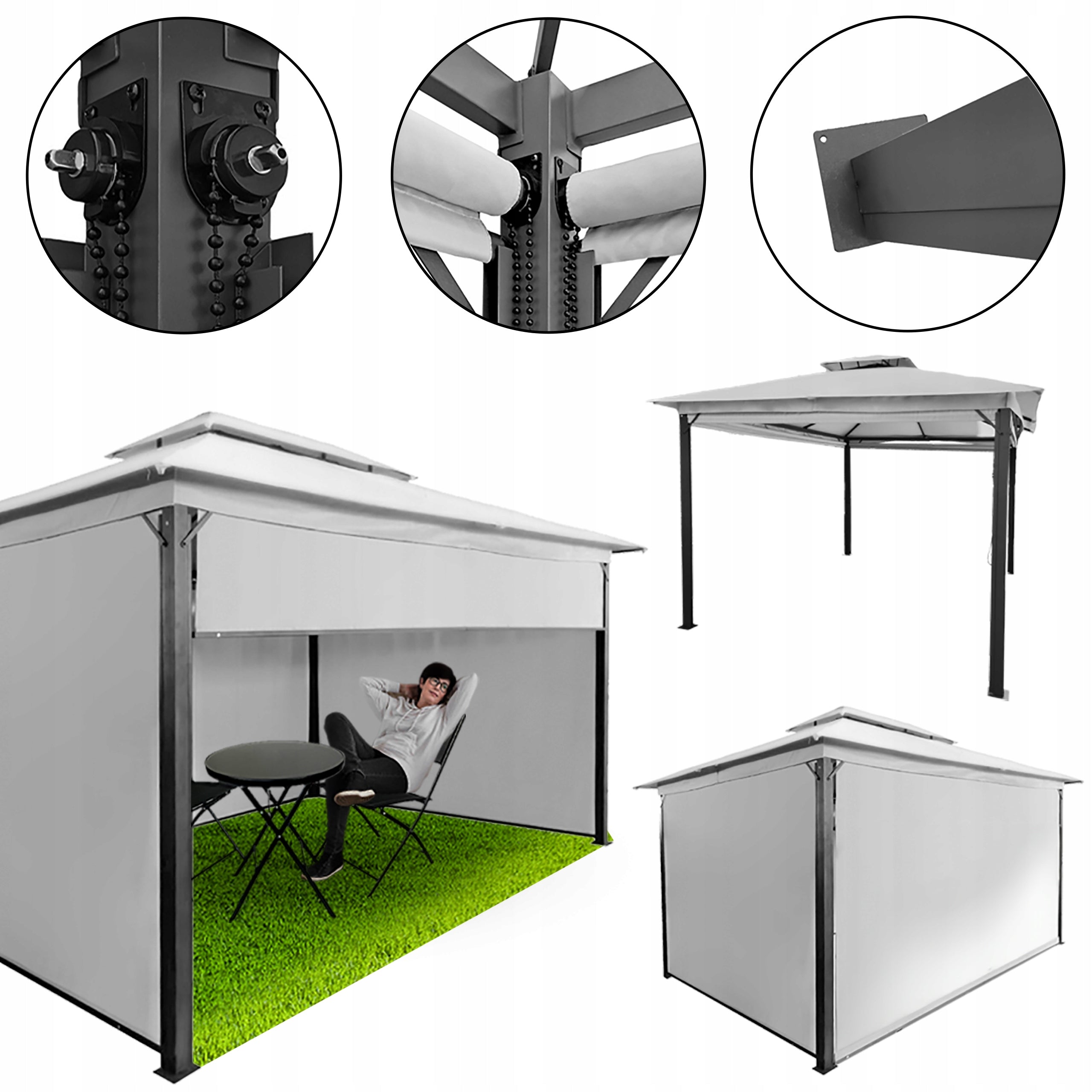 SOLID PAVILION GAZEBO GARDEN TENT 4 WALLS STEEL 3x4 LIGHT GREY ONTARIO Manufacturer Kontrast