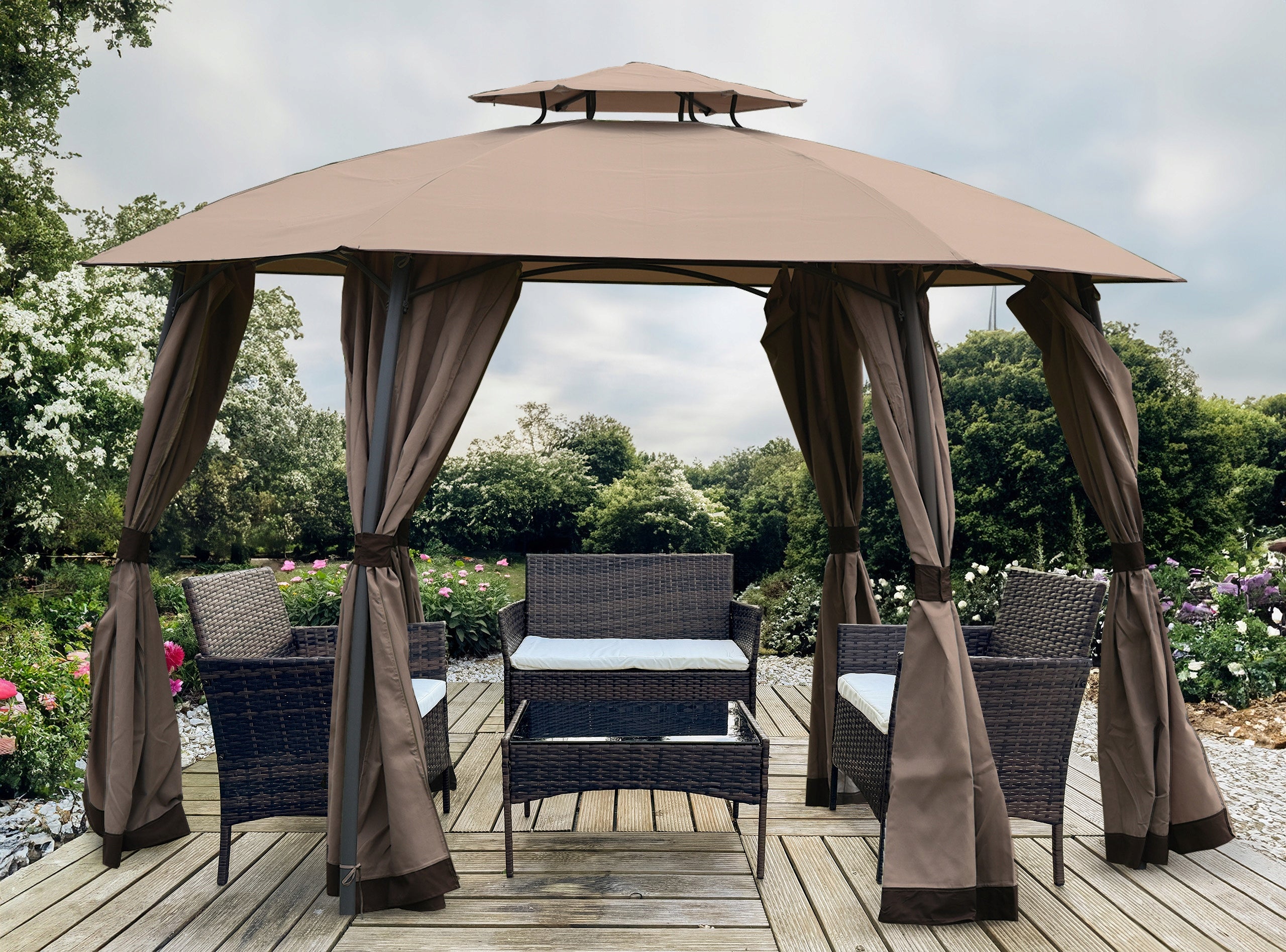 SOLID PAVILION GAZEBO GARDEN TENT STEEL MOSQUITO NETS 3,75m BEIGE TORONTO Manufacturer code 5.07.14478