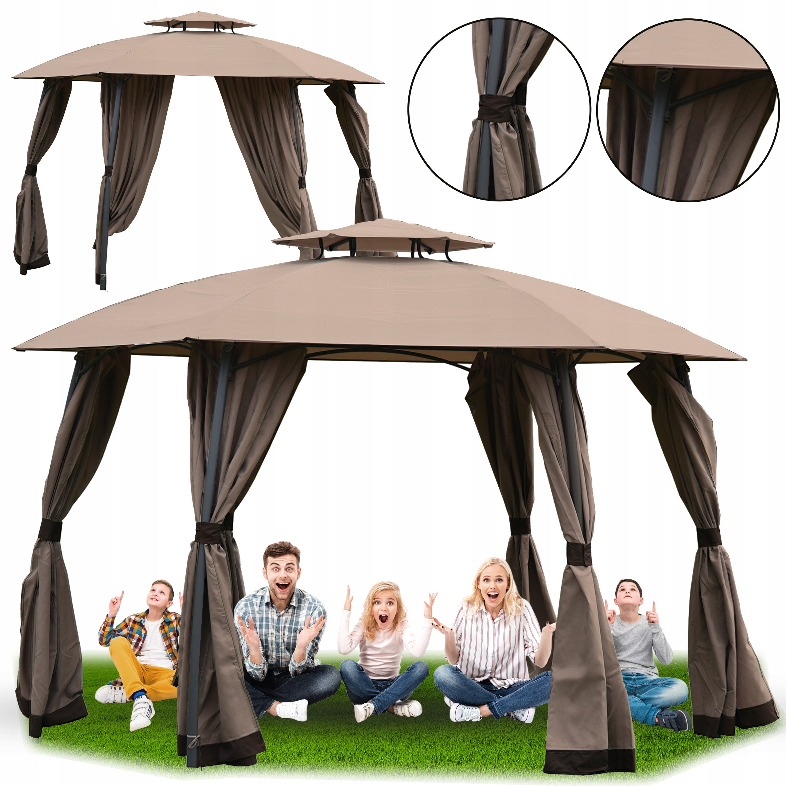 SOLID PAVILION GAZEBO GARDEN TENT STEEL MOSQUITO NETS 3,75m BEIGE TORONTO Packaging status original