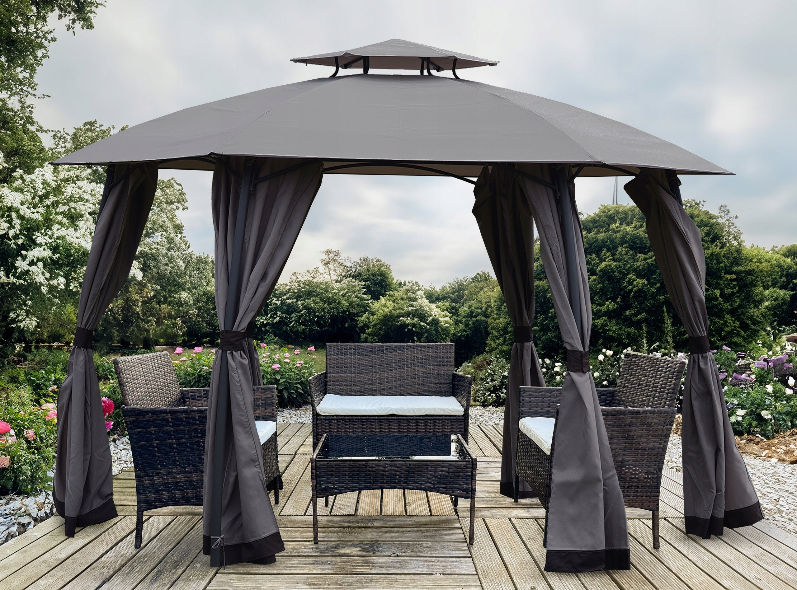 SOLID PAVILION GAZEBO GARDEN TENT STEEL MOSQUITO NETS 3,75m GREY TORONTO Manufacturer Kontrast