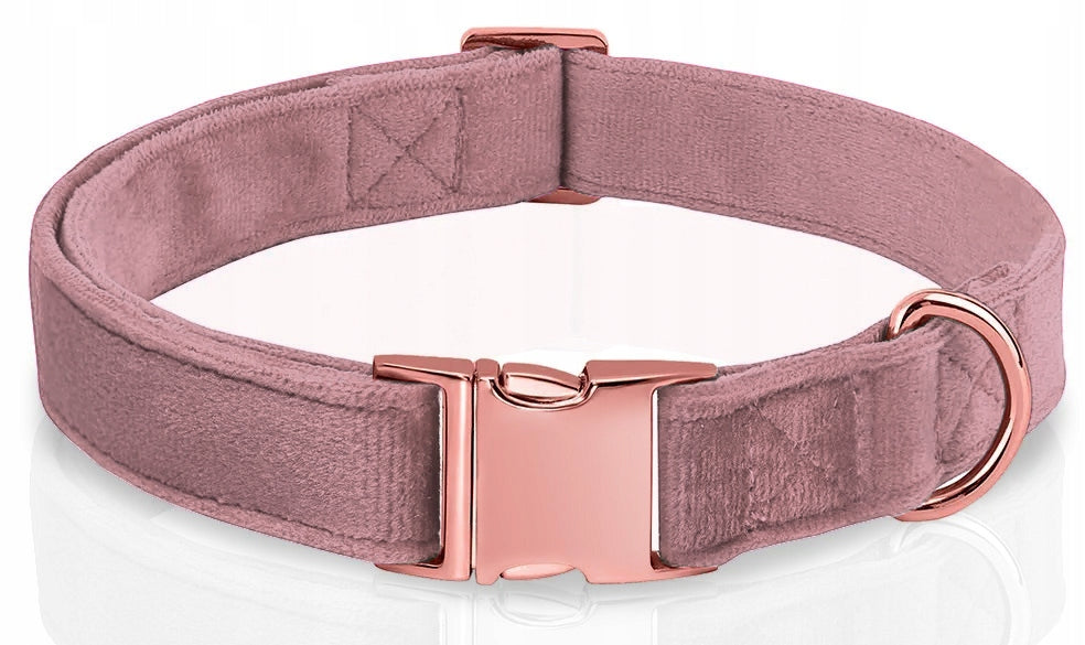 SOLID VELOUR DOG COLLAR ADJUSTABLE SOFT ROSE GOLD 35-55cm L/XL Brand Reverse