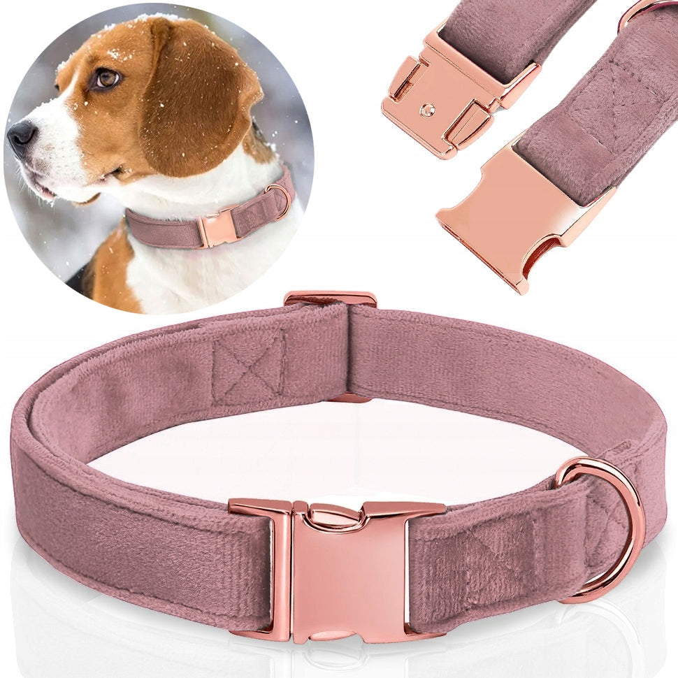 SOLID VELOUR DOG COLLAR ADJUSTABLE SOFT ROSE GOLD 35-55cm L/XL