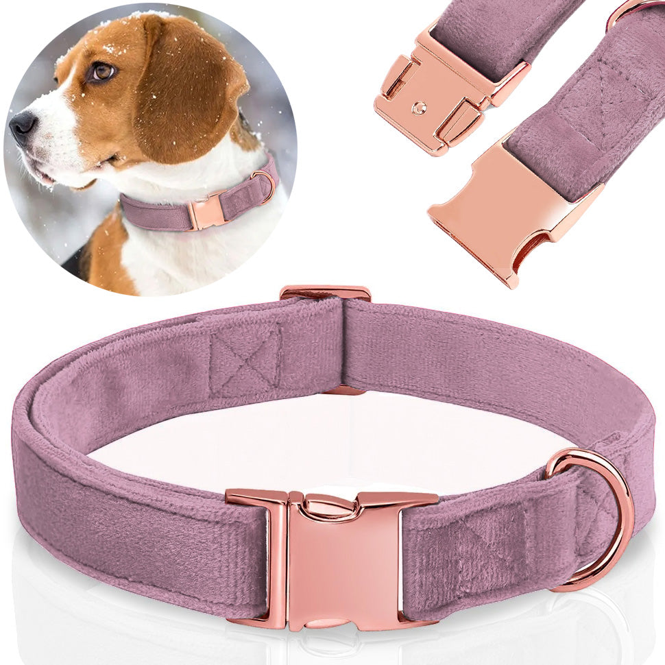 SOLID VELVET DOG COLLAR, ADJUSTABLE, SOFT ROSE GOLD 27-45cm S/M