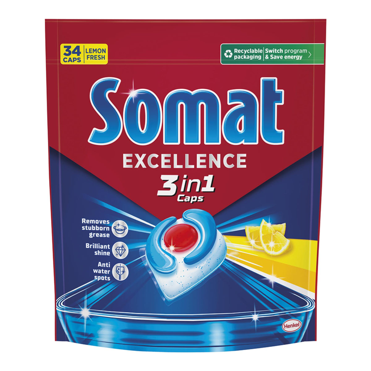 SOMAT DISHWASHER TABLETS EXCELLENCE 3IN1 34 LEMON