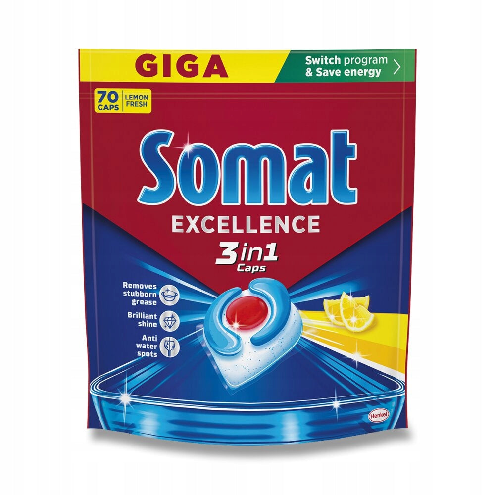SOMAT Excellence 3in1 2x70pcs Dishwasher Capsules – LEMON / LEMON Packaging status original