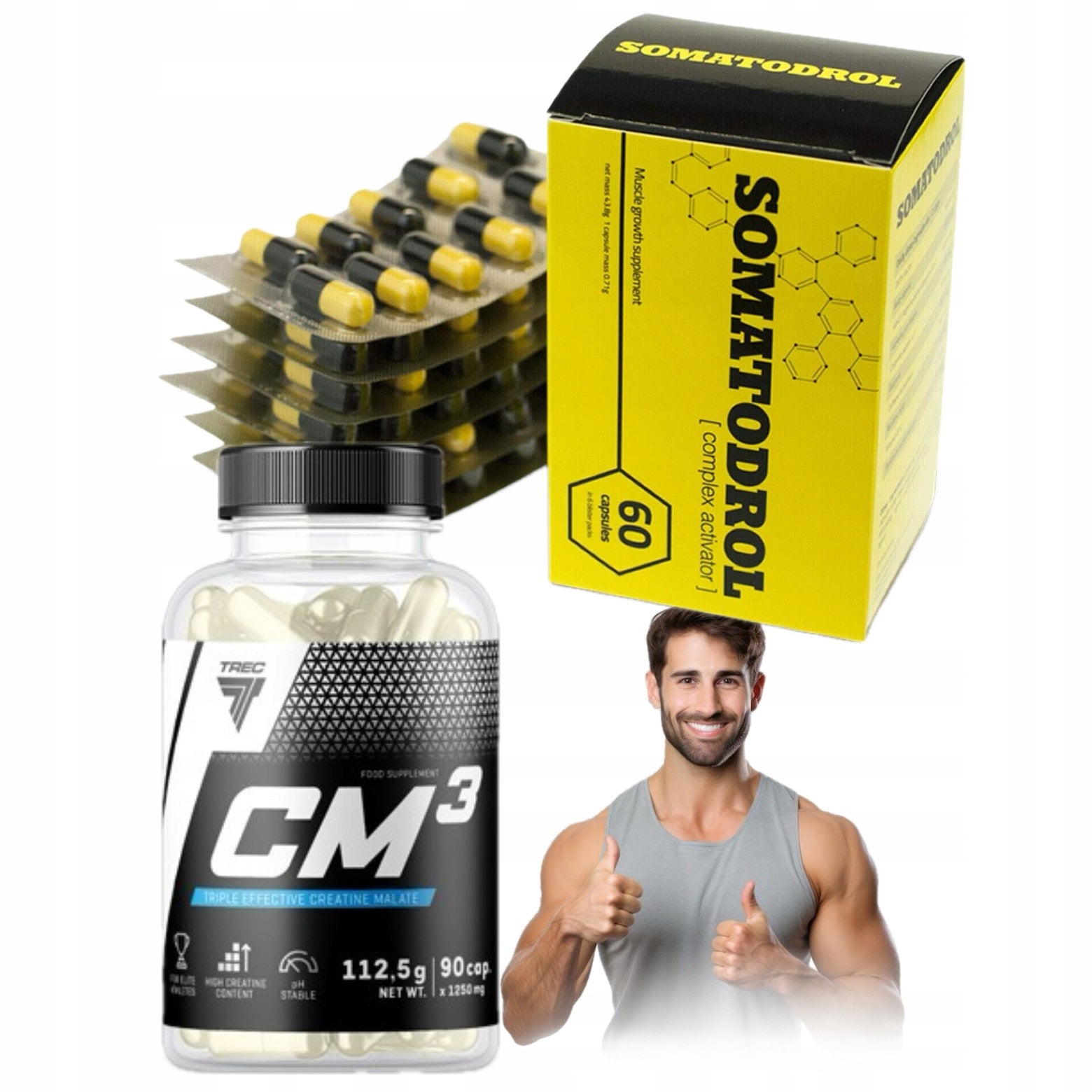 SOMATODROL HGH REGENERATION 30caps 3XBLISTRY CM3 90CPS STRENGTH CREATINE APPLES