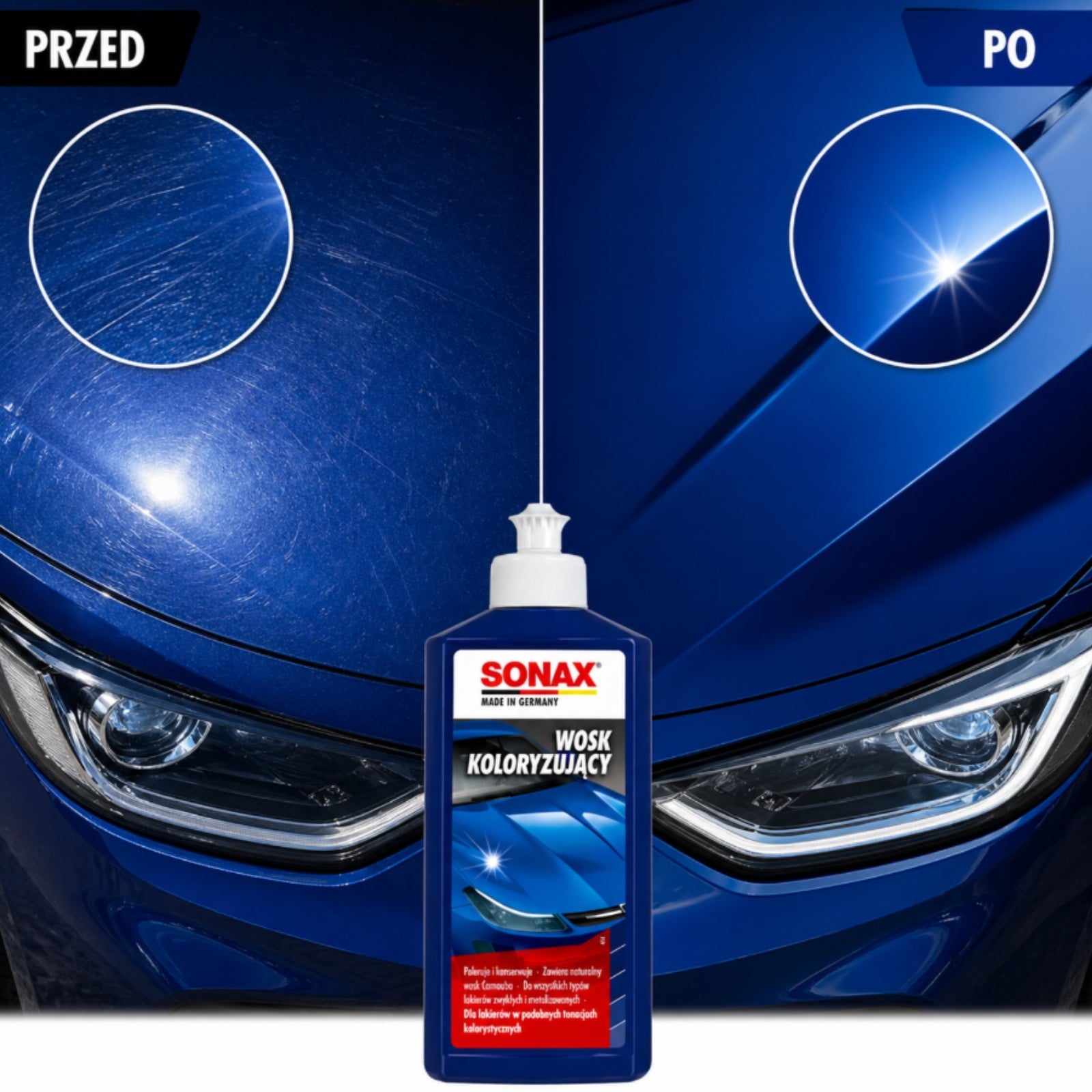 SONAX COLORING WAX NANO PRO BLUE 250 ml CARNAUBA GIVES SHINE Manufacturer's catalog number 296241