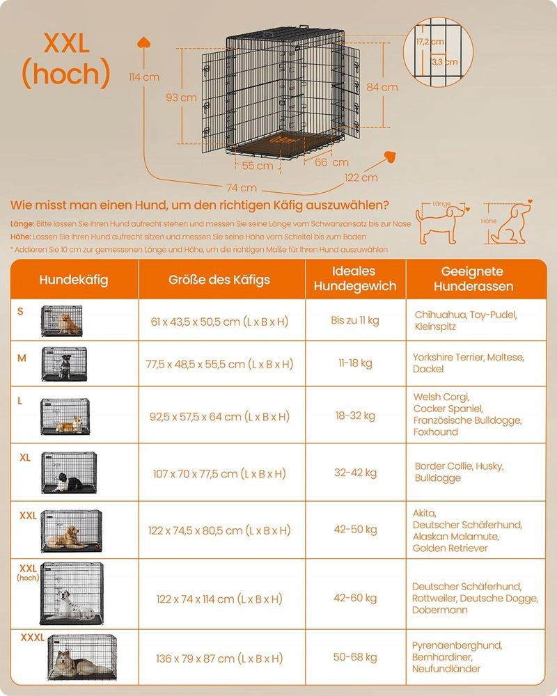 SONGMICS DOG CAGE FOLDING 2 DOORS LARGE XXL 122x74x114cm BLACK Brand Feandrea by Songimcs