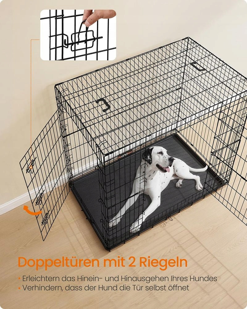 SONGMICS DOG CAGE FOLDING 2 DOORS LARGE XXL 122x74x114cm BLACK Manufacturer code PPD050B01