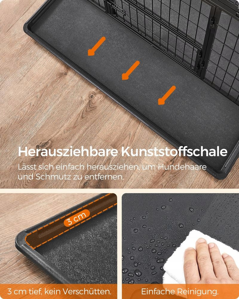 SONGMICS DOG CAGE TRANSPORTER XL 107x70x75 CM FOR LARGE DOGS BLACK Additional features with two entrances with flooring