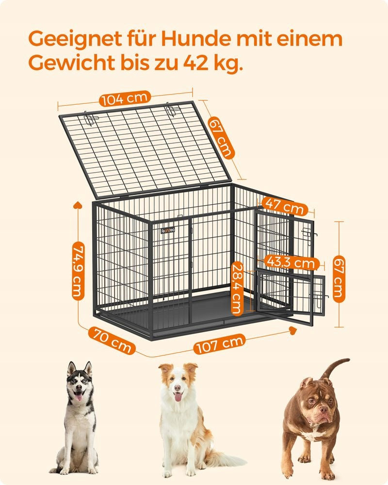 SONGMICS DOG CAGE TRANSPORTER XL 107x70x75 CM FOR LARGE DOGS BLACK Brand Feandrea