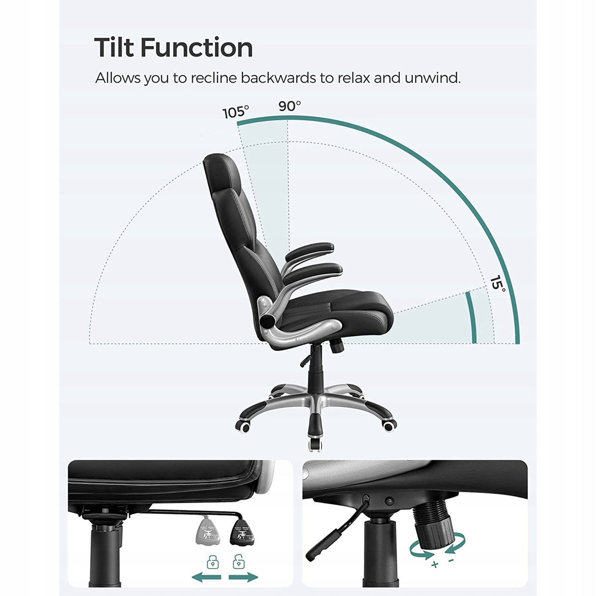 SONGMICS Swivel Office Chair Black with Headrest Folding Armrests Kind rotary