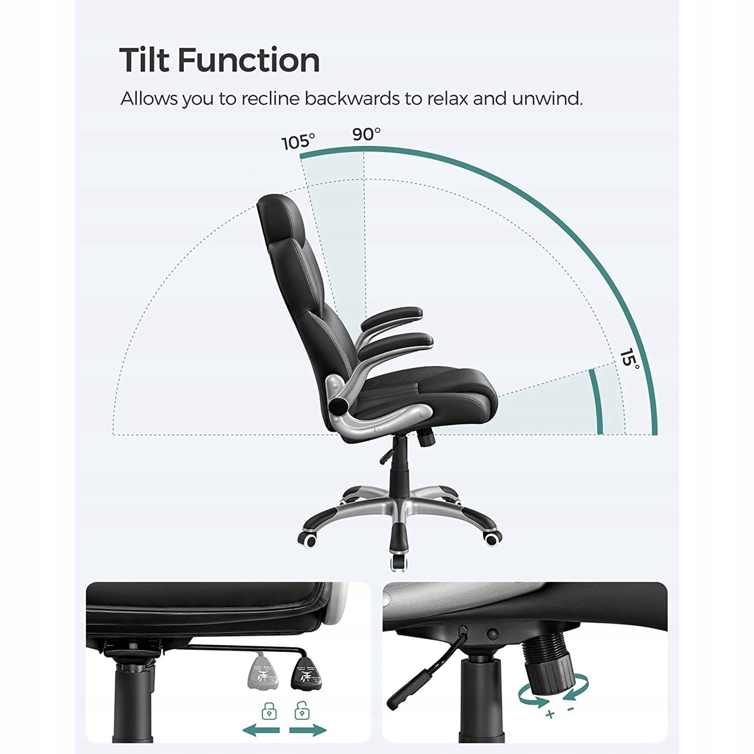 SONGMICS Swivel Office Chair Black with Headrest Folding Armrests Kind rotary