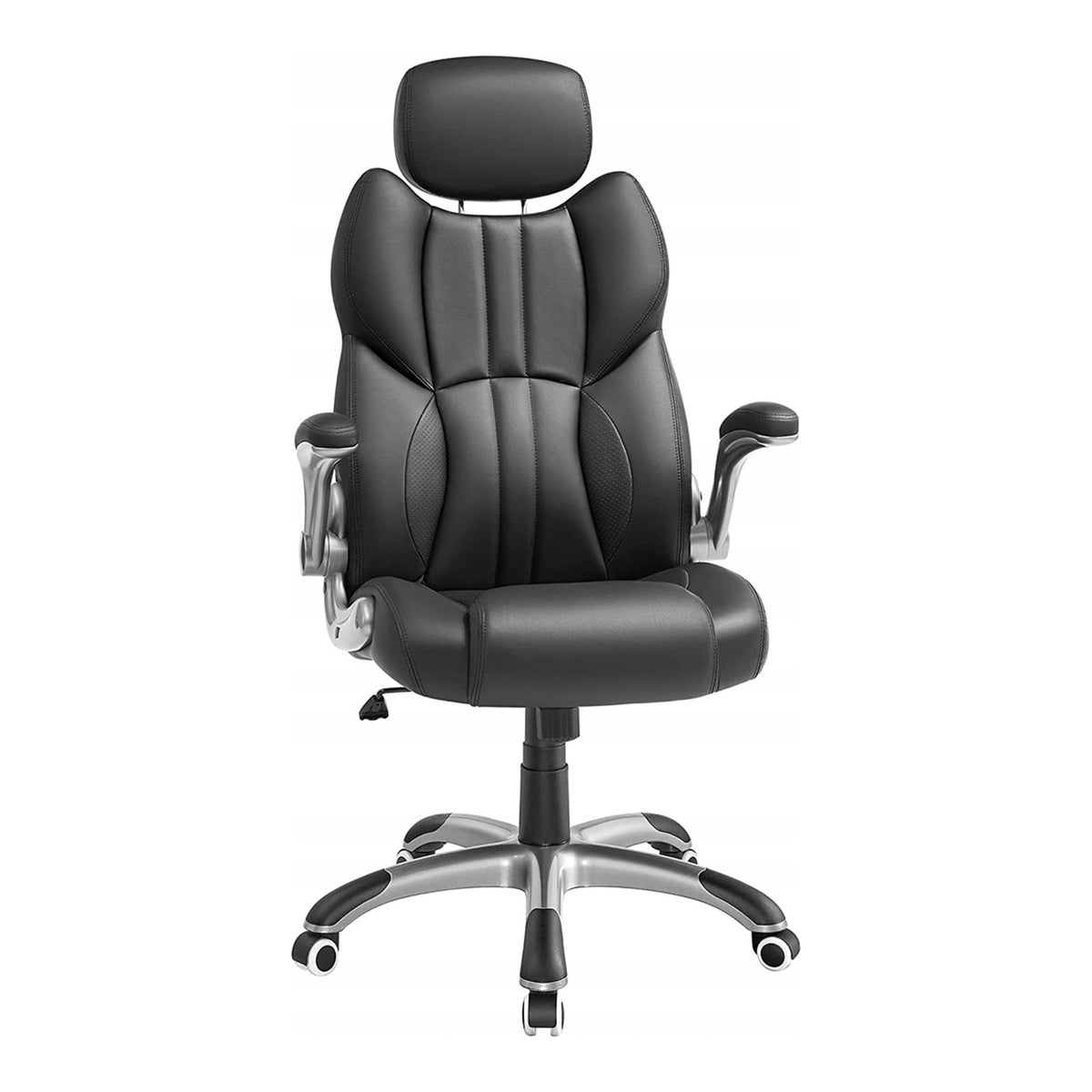 SONGMICS Swivel Office Chair Black with Headrest Folding Armrests