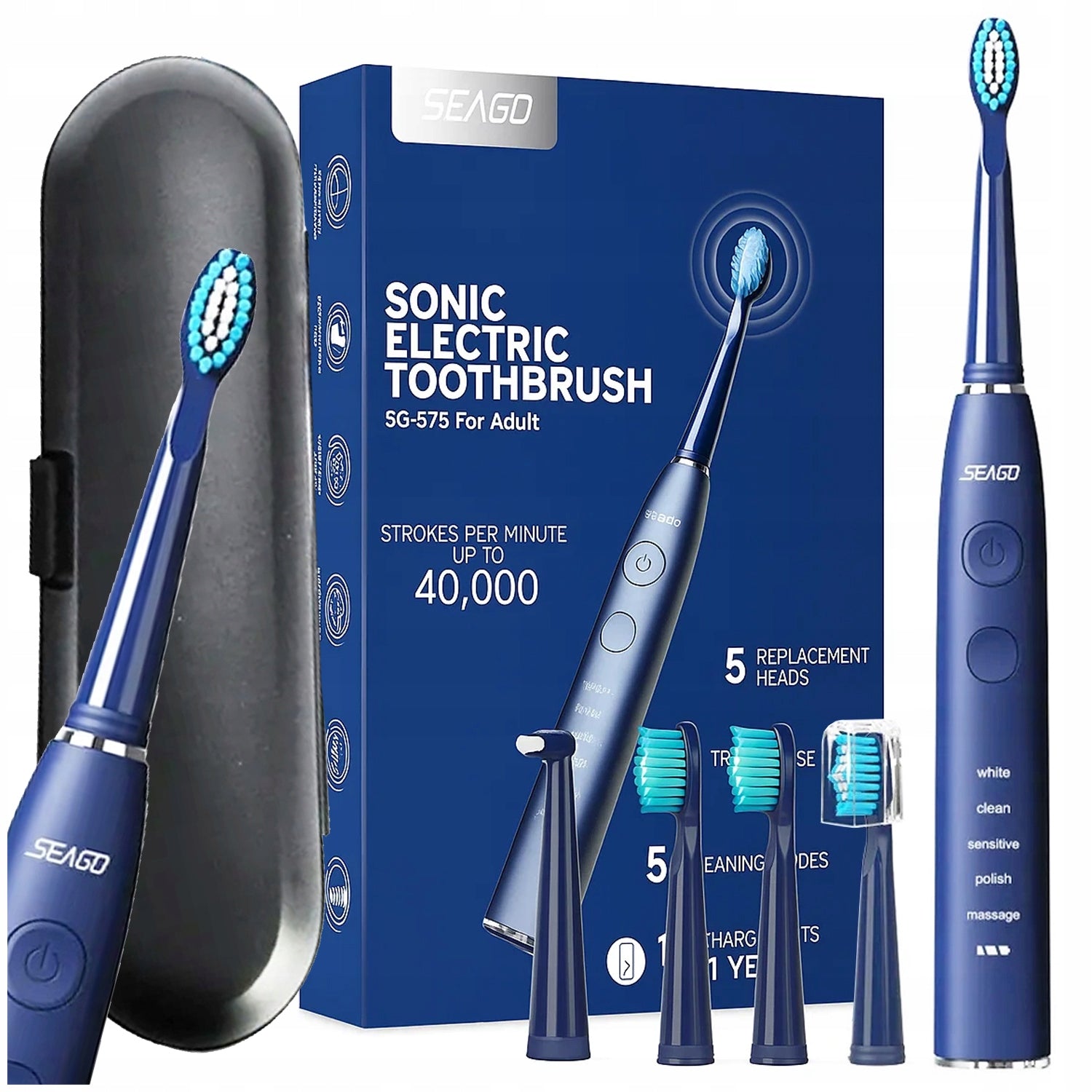 SONIC ELECTRIC TOOTHBRUSH SEAGO TIP CASE STRONG