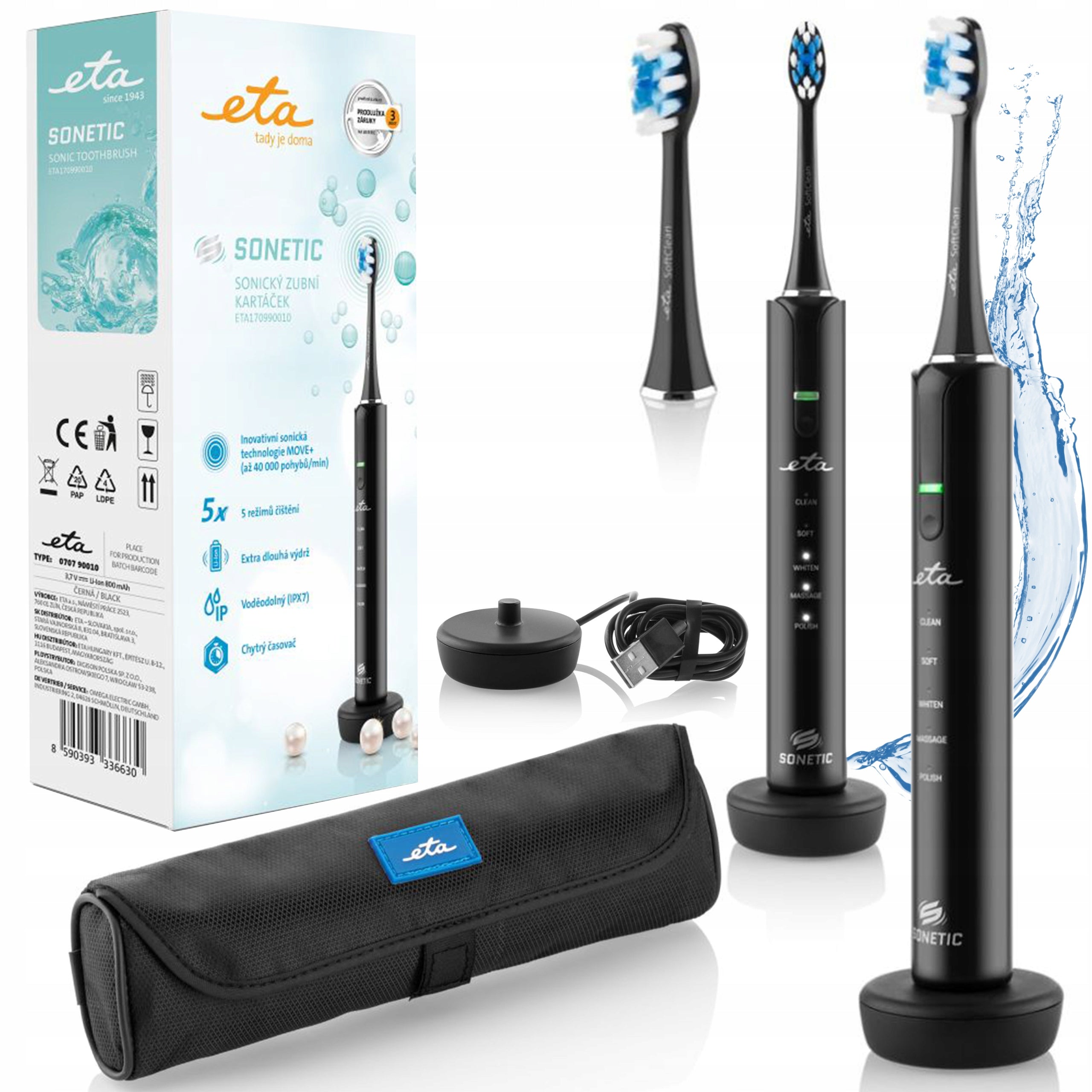 SONIC TOOTHBRUSH 40000 movements/min CHARGING BASE CASE TIPS