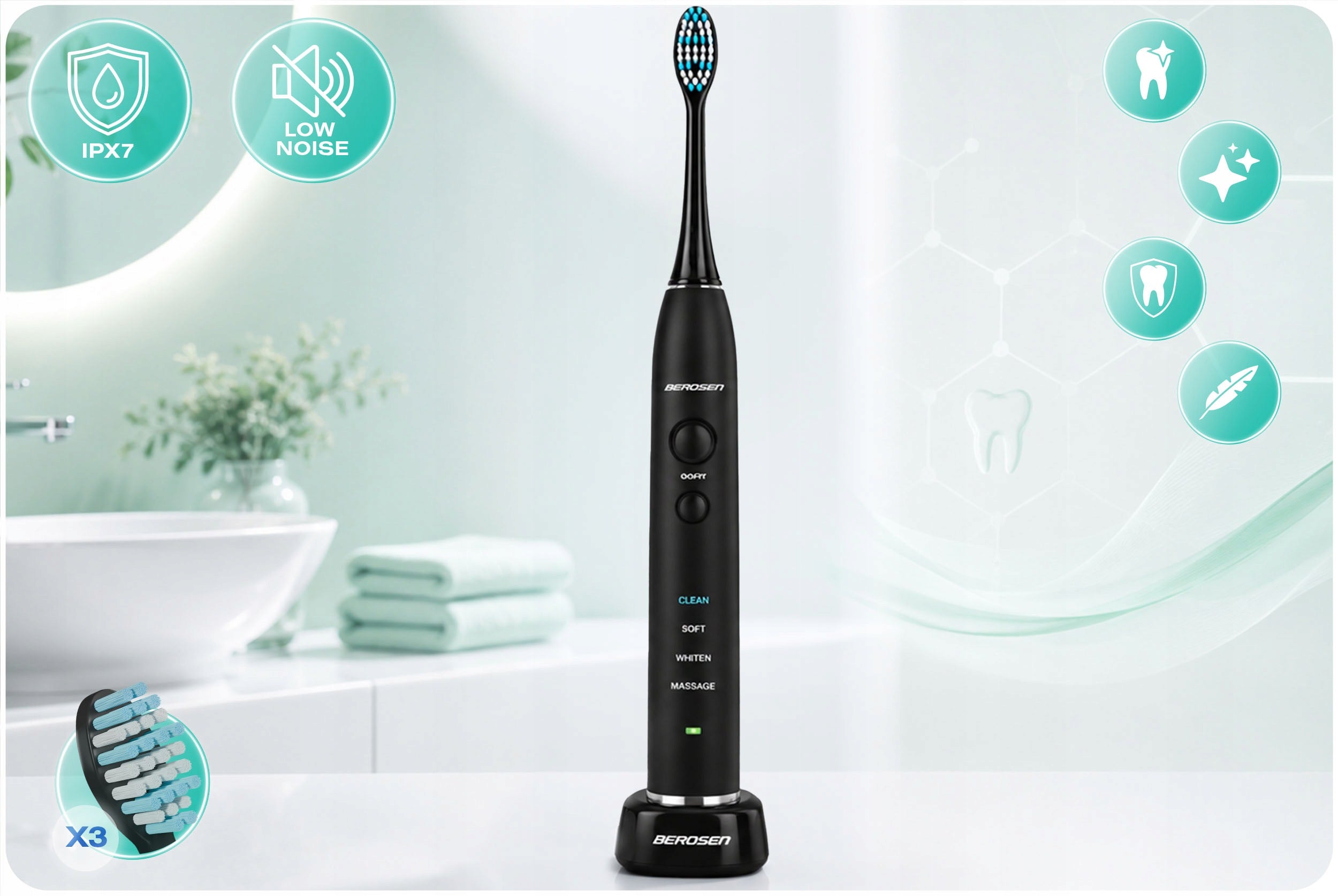 SONIC TOOTHBRUSH BLACK ELECTRIC WHITENING + TIPS Manufacturer code 5163