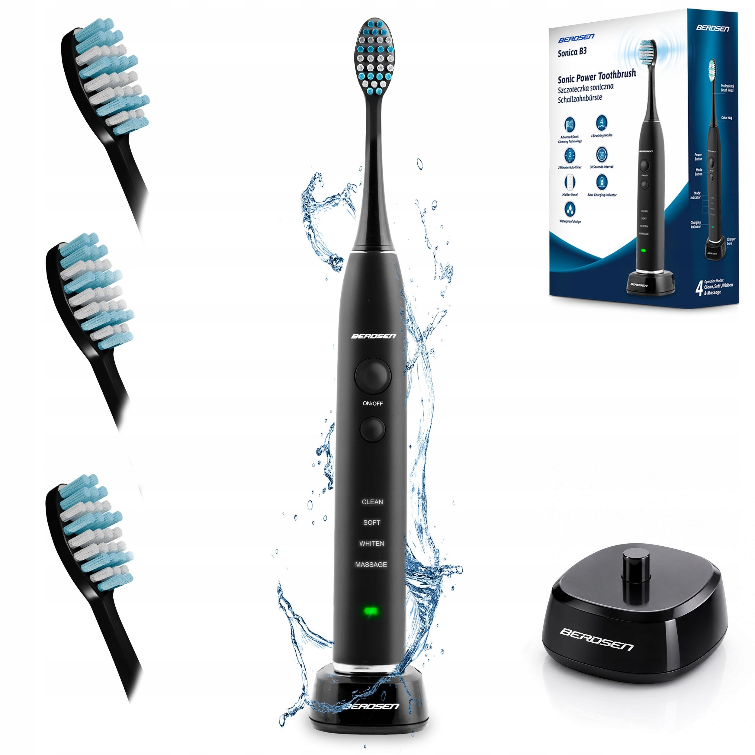 SONIC TOOTHBRUSH BLACK ELECTRIC WHITENING + TIPS