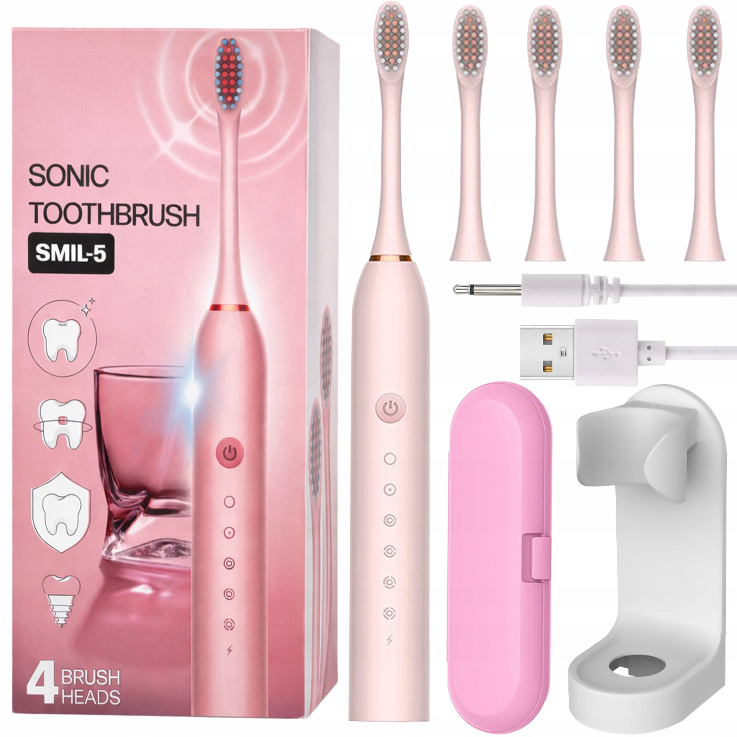 SONIC TOOTHBRUSH CASE 4 TIPS Electric 6 MODES SET