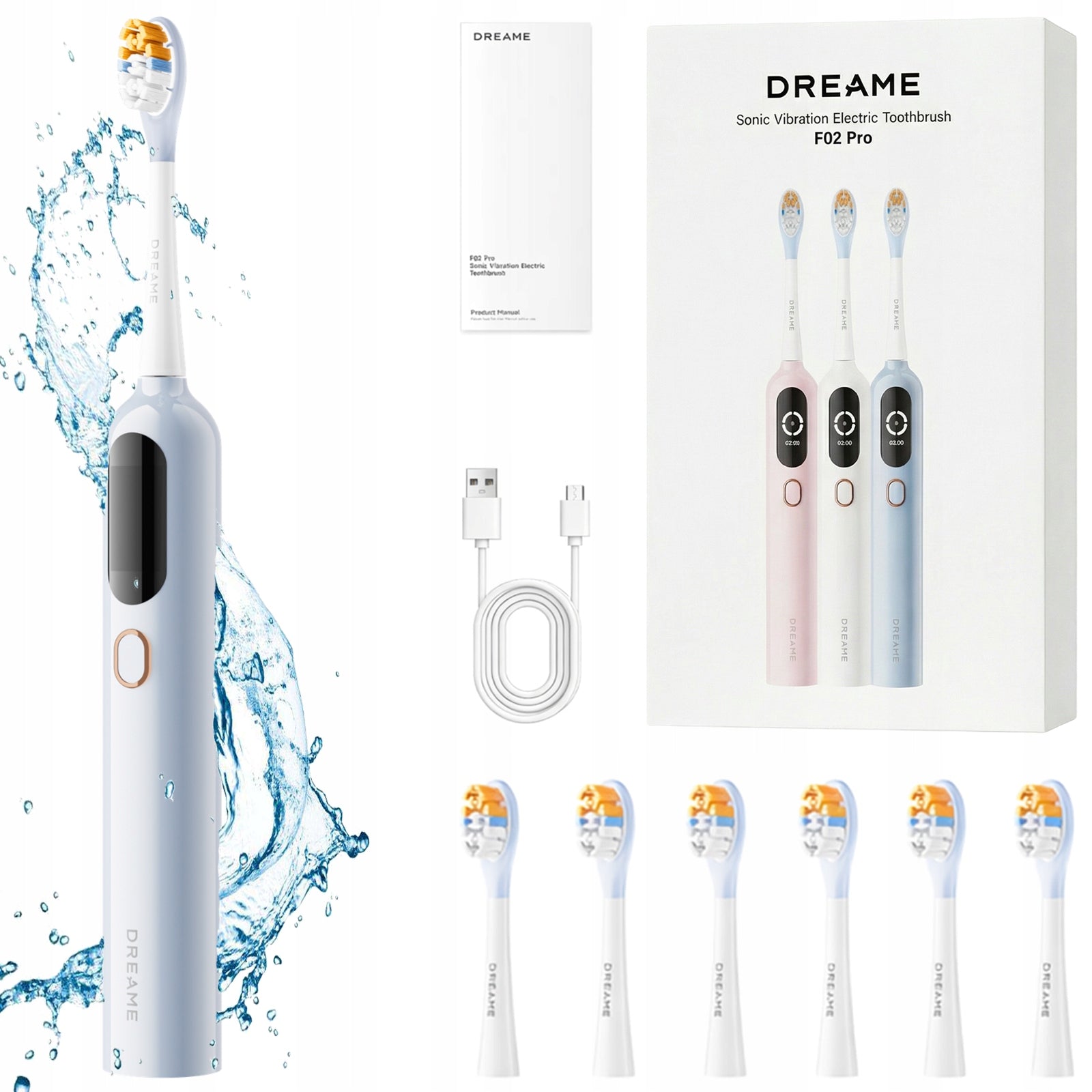 SONIC TOOTHBRUSH DREAME F02 PRO TIMER BATTERY 300 DAYS 6 TIPS